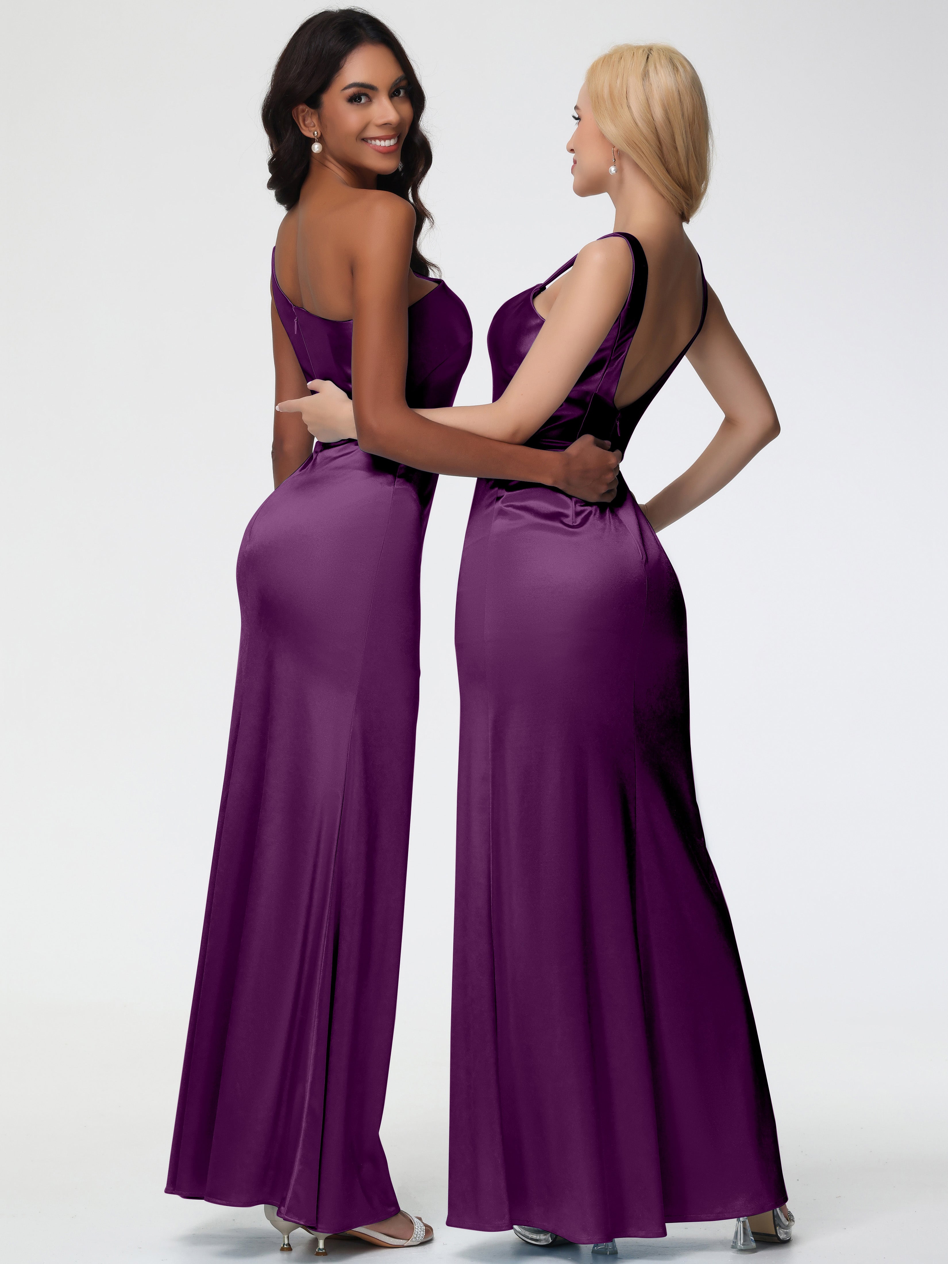 Robes De Demoiselle D'Honneur En Raisin Seule-Épaule Satin Extensible Robe Sirène Demoiselle D Honneur