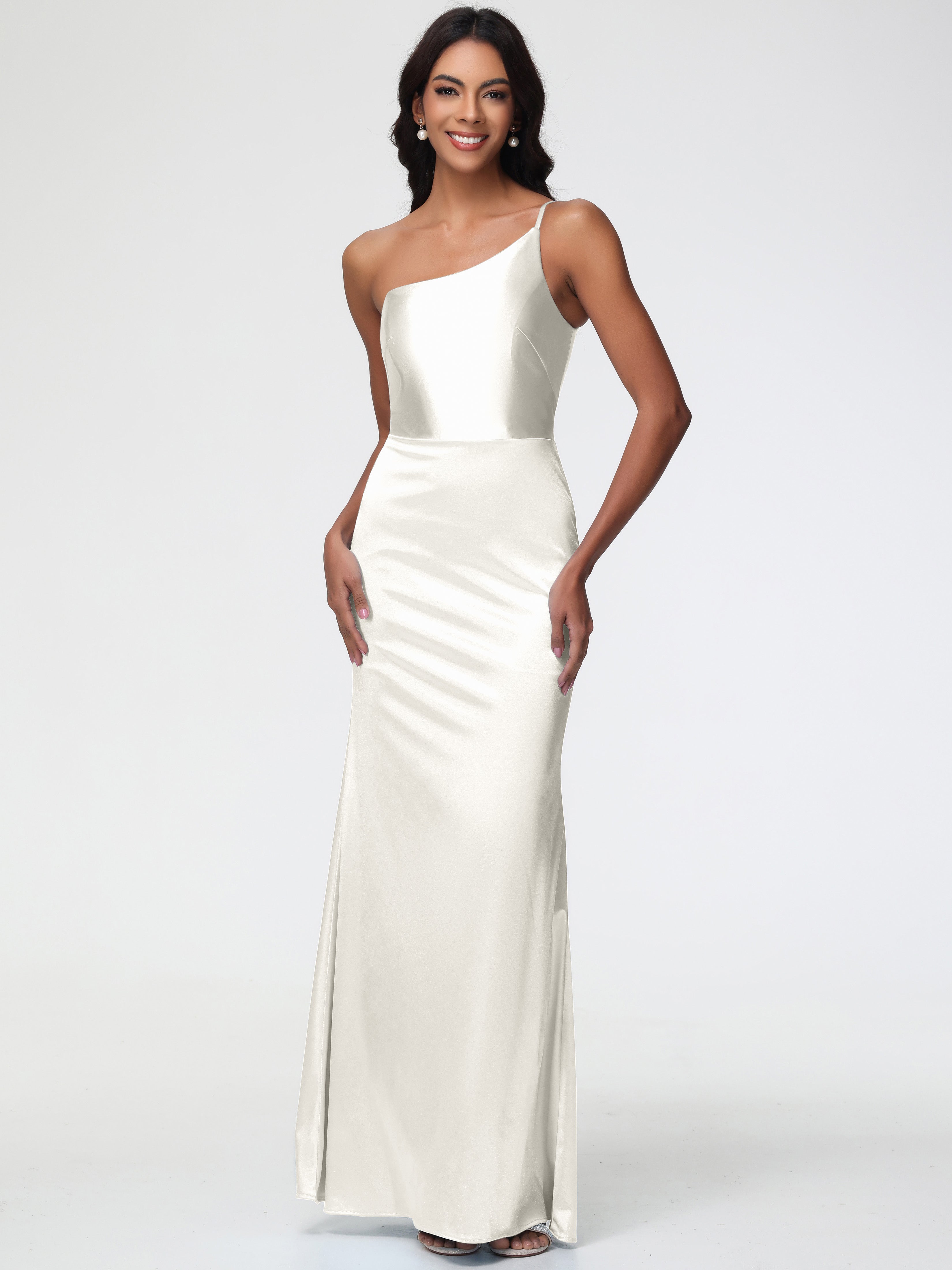 Robe Demoiselle D Honneur Ivoire Seule-Épaule Satin Extensible Robe Sirène Demoiselle D Honneur