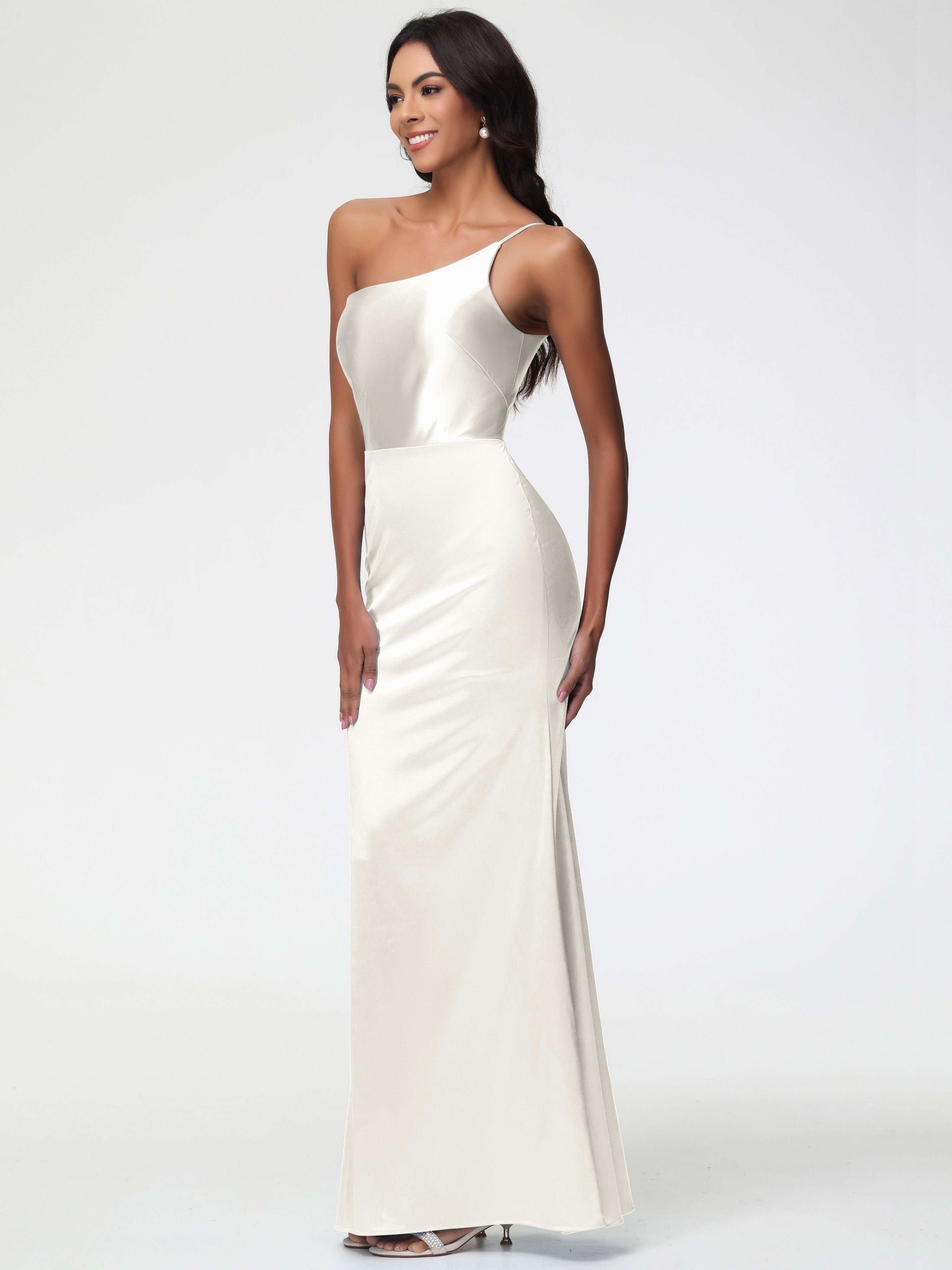 Robe Demoiselle D Honneur Ivoire Seule-Épaule Satin Extensible Robe Sirène Demoiselle D Honneur