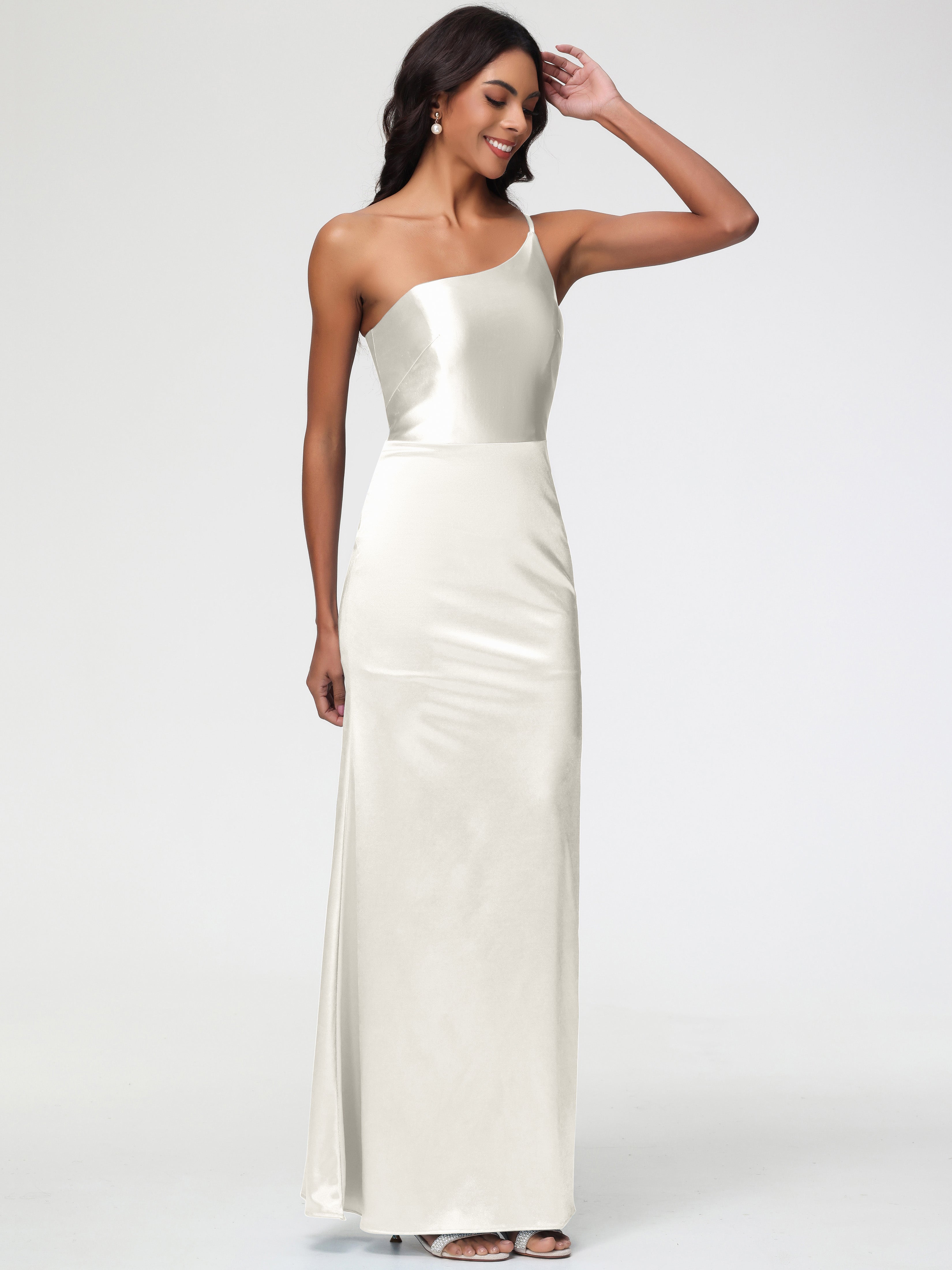 Robe Demoiselle D Honneur Ivoire Seule-Épaule Satin Extensible Robe Sirène Demoiselle D Honneur