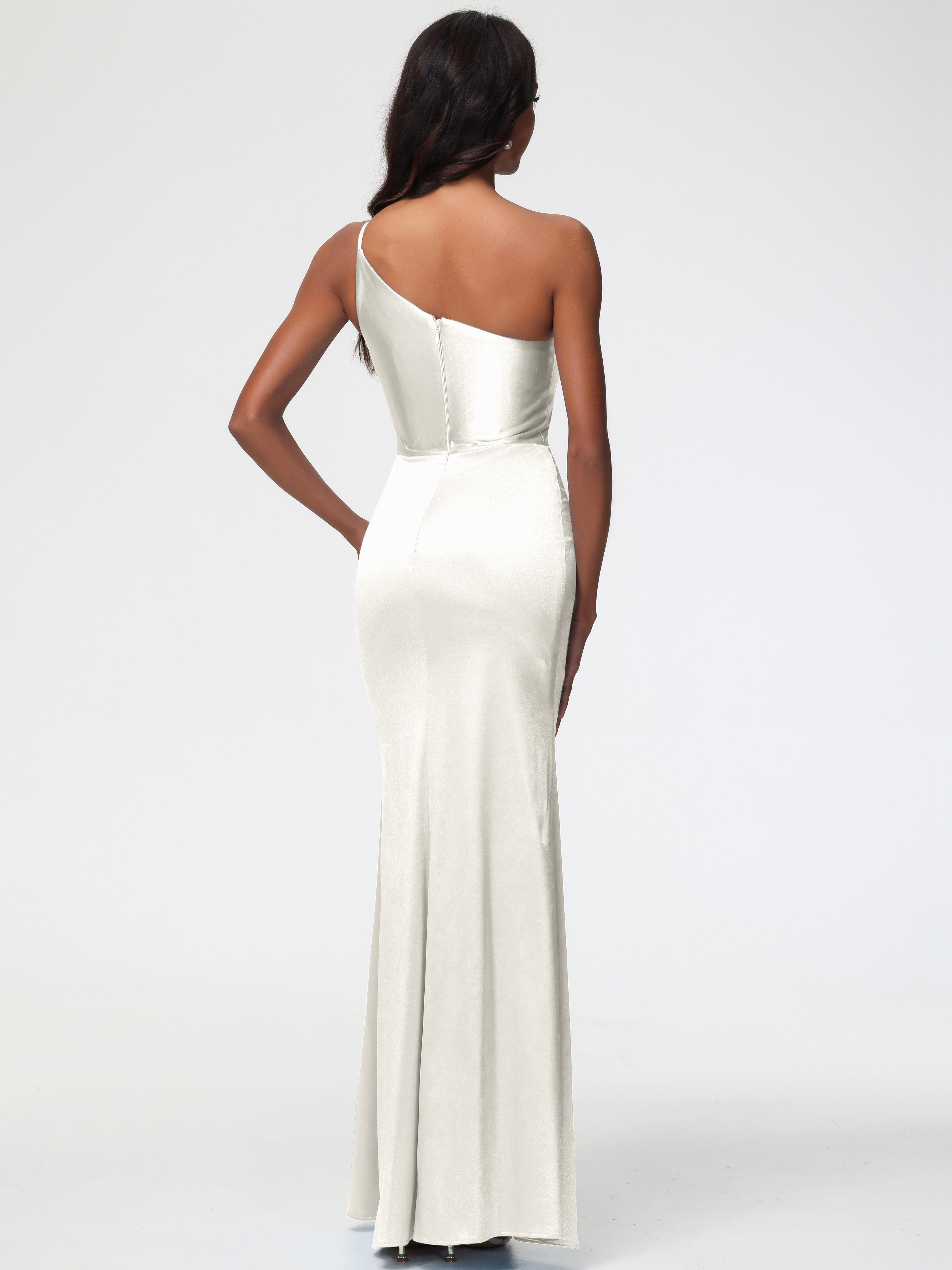 Robe Demoiselle D Honneur Ivoire Seule-Épaule Satin Extensible Robe Sirène Demoiselle D Honneur