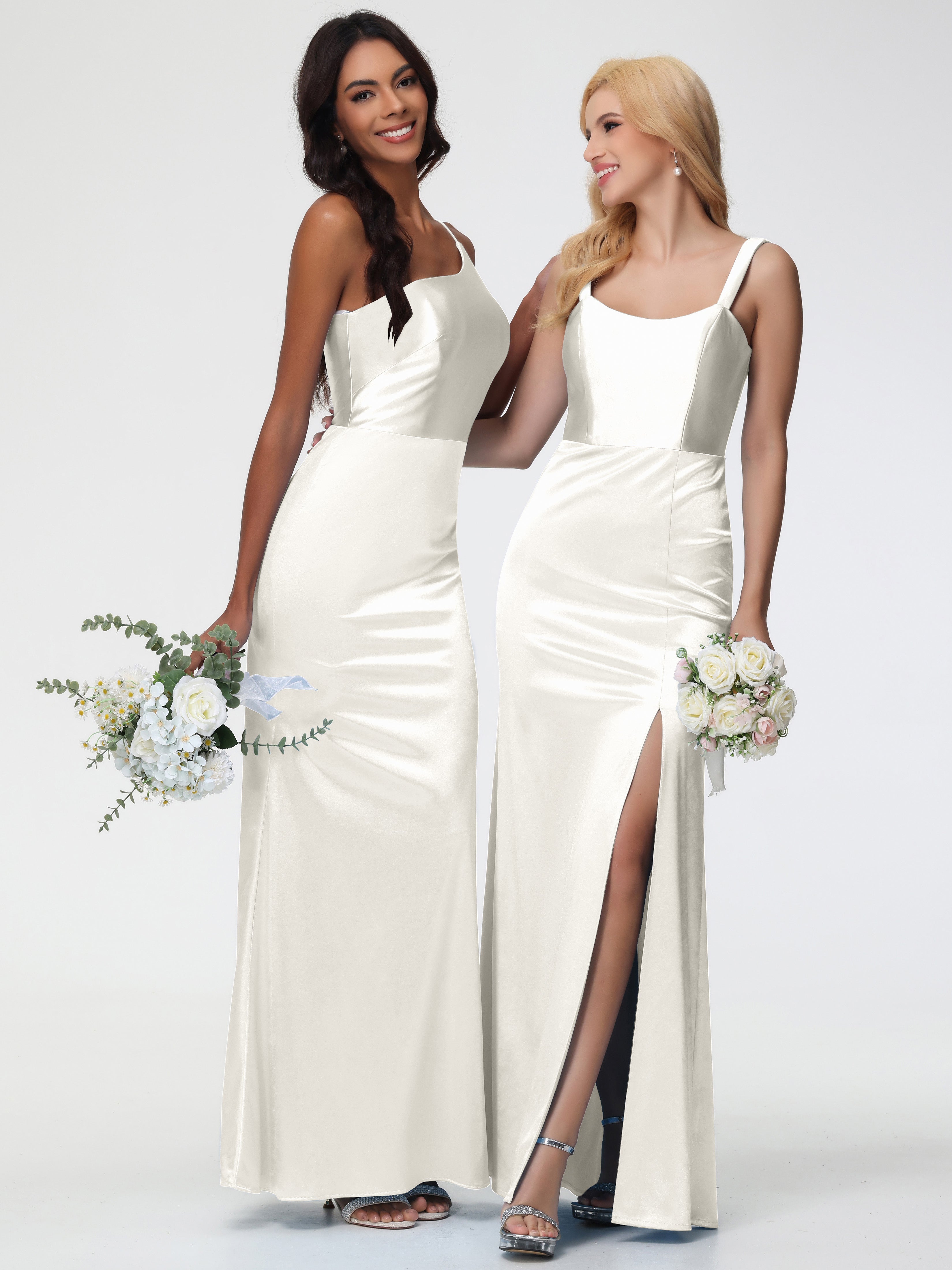 Robe Demoiselle D Honneur Ivoire Seule-Épaule Satin Extensible Robe Sirène Demoiselle D Honneur