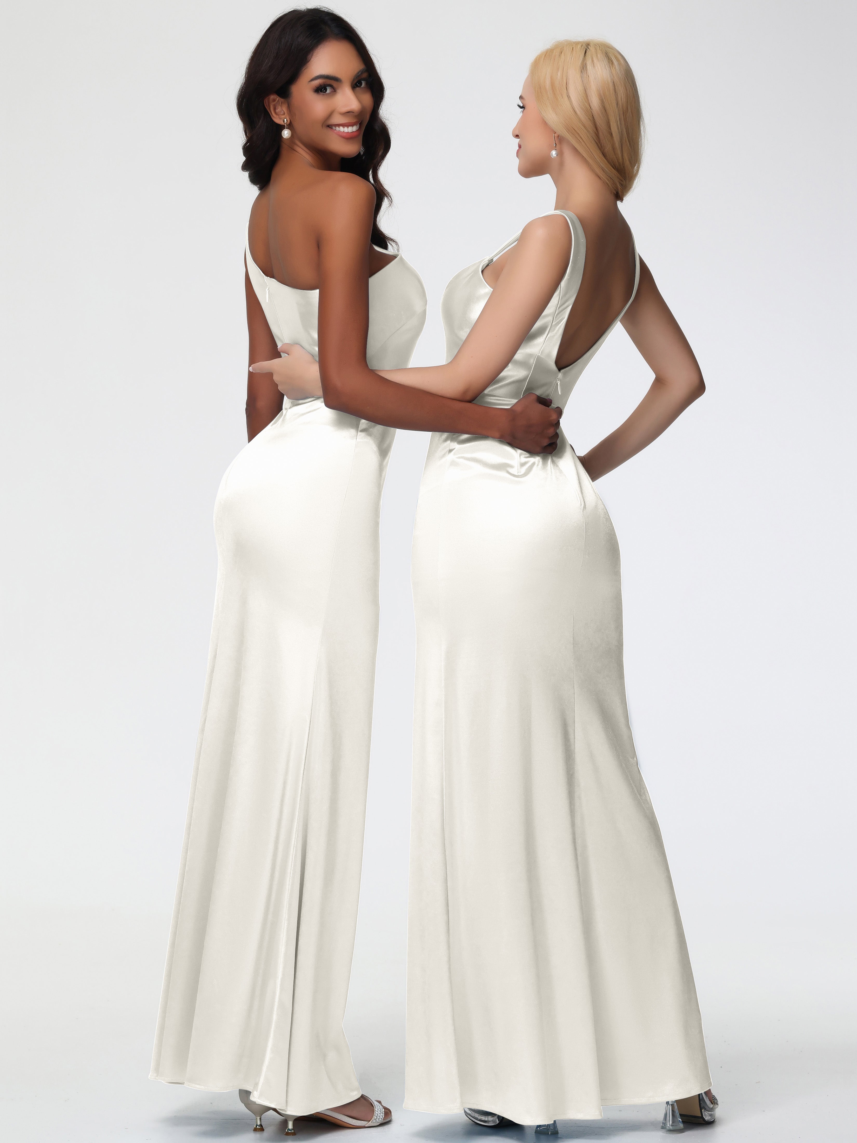 Robe Demoiselle D Honneur Ivoire Seule-Épaule Satin Extensible Robe Sirène Demoiselle D Honneur