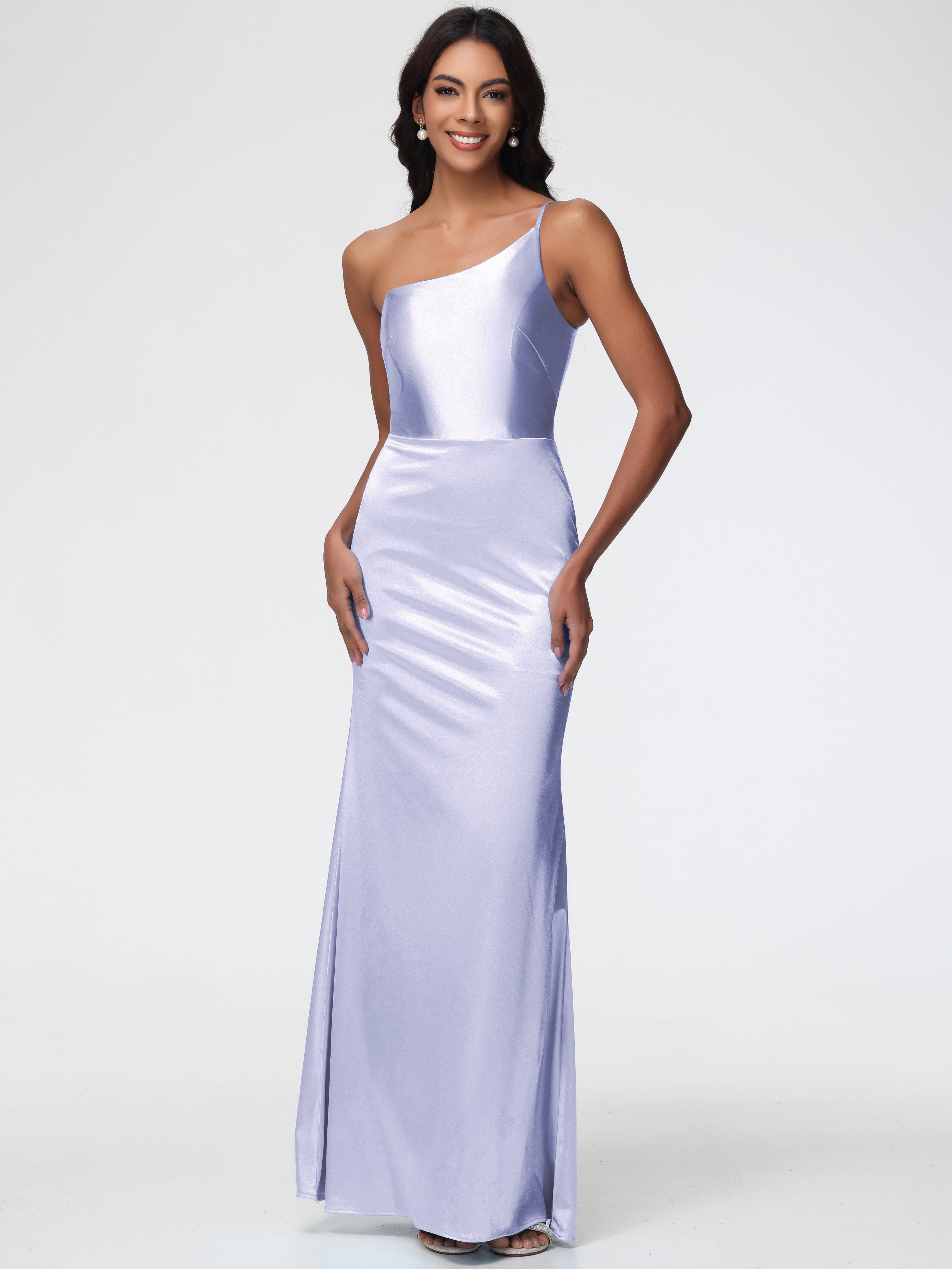 Robe Demoiselle D Honneur Couleur Lavande Seule-Épaule Satin Extensible Robe Sirène Demoiselle D Honneur