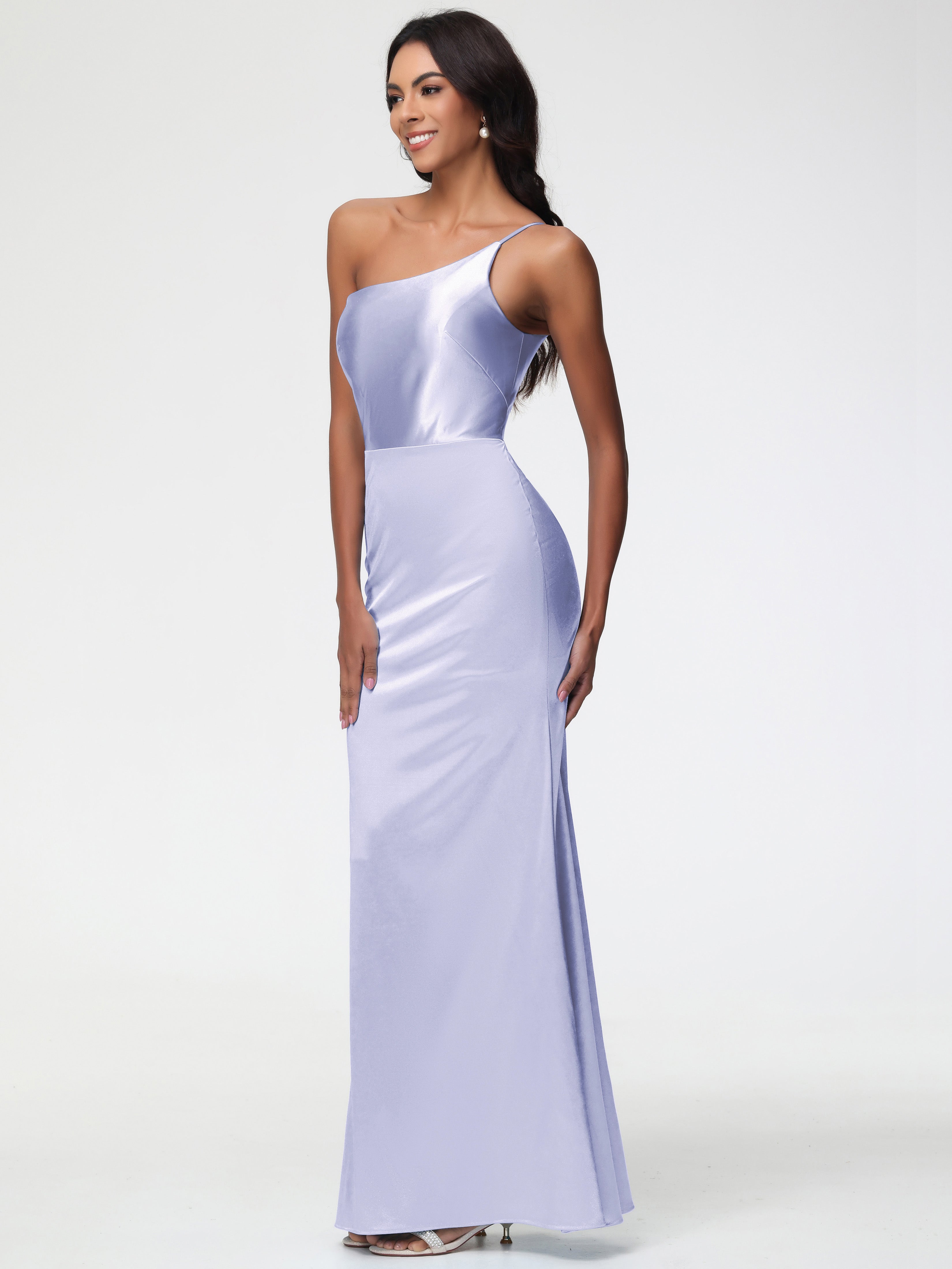 Robe Demoiselle D Honneur Couleur Lavande Seule-Épaule Satin Extensible Robe Sirène Demoiselle D Honneur