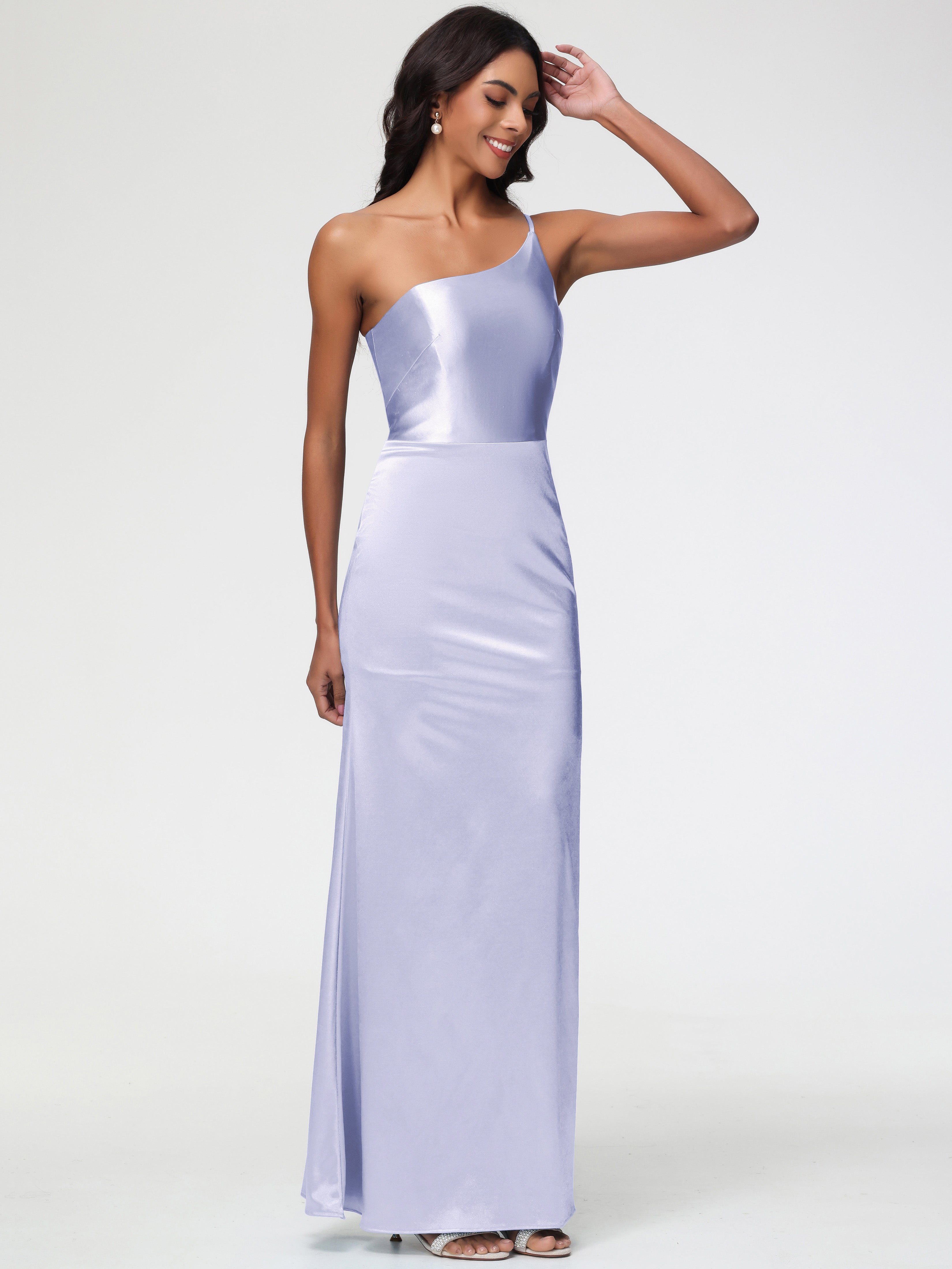 Robe Demoiselle D Honneur Couleur Lavande Seule-Épaule Satin Extensible Robe Sirène Demoiselle D Honneur