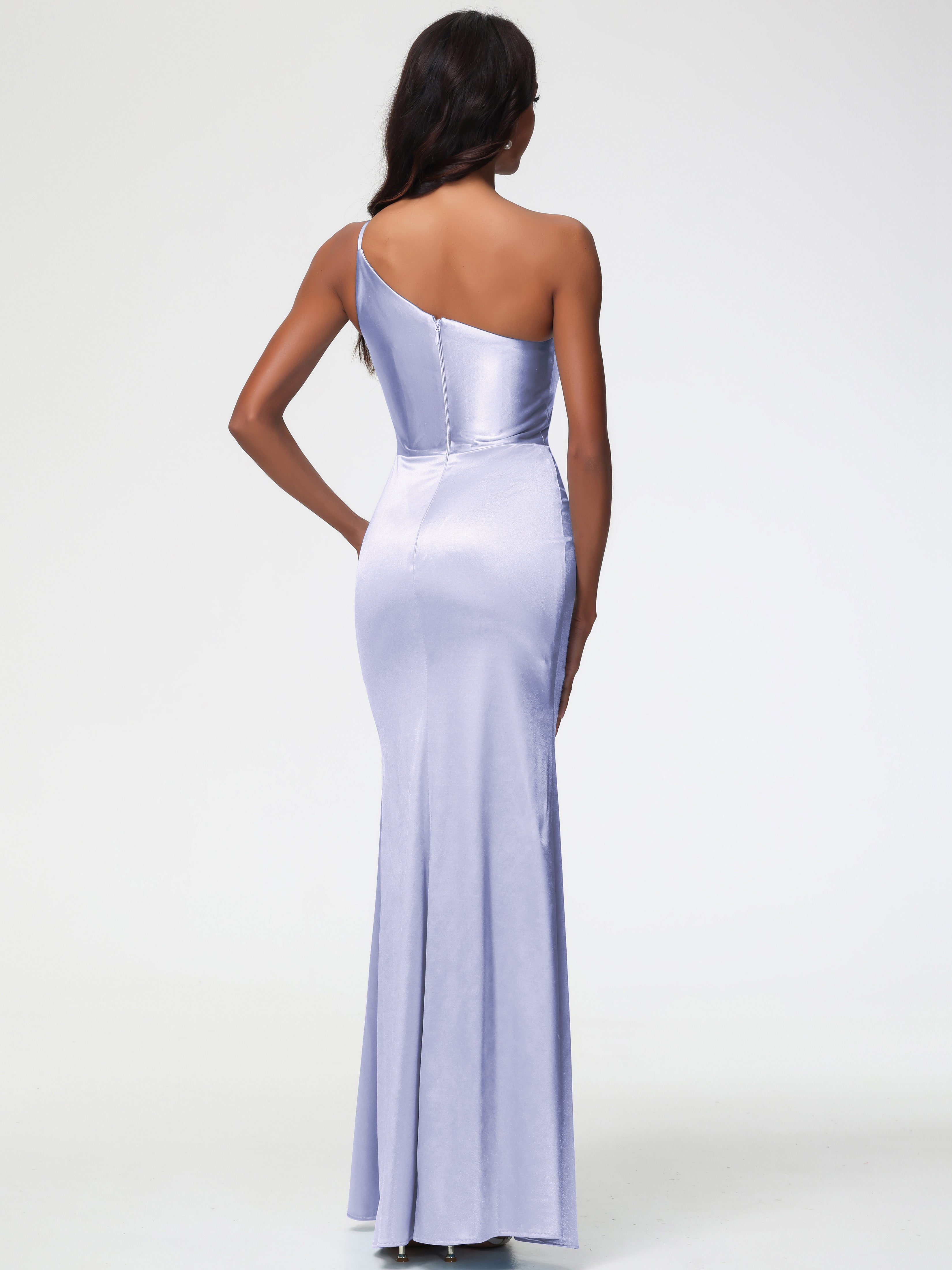 Robe Demoiselle D Honneur Couleur Lavande Seule-Épaule Satin Extensible Robe Sirène Demoiselle D Honneur