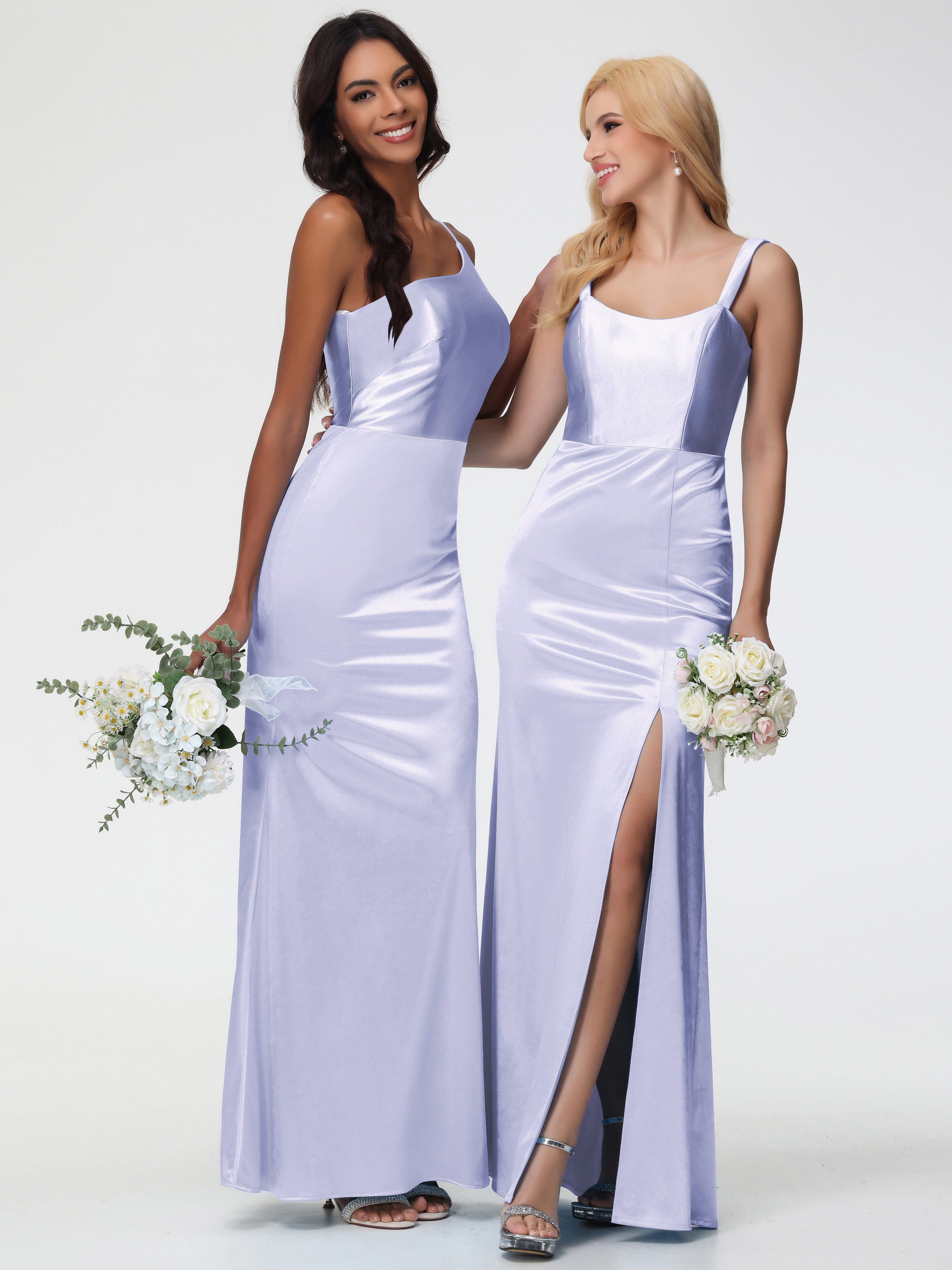 Robe Demoiselle D Honneur Couleur Lavande Seule-Épaule Satin Extensible Robe Sirène Demoiselle D Honneur