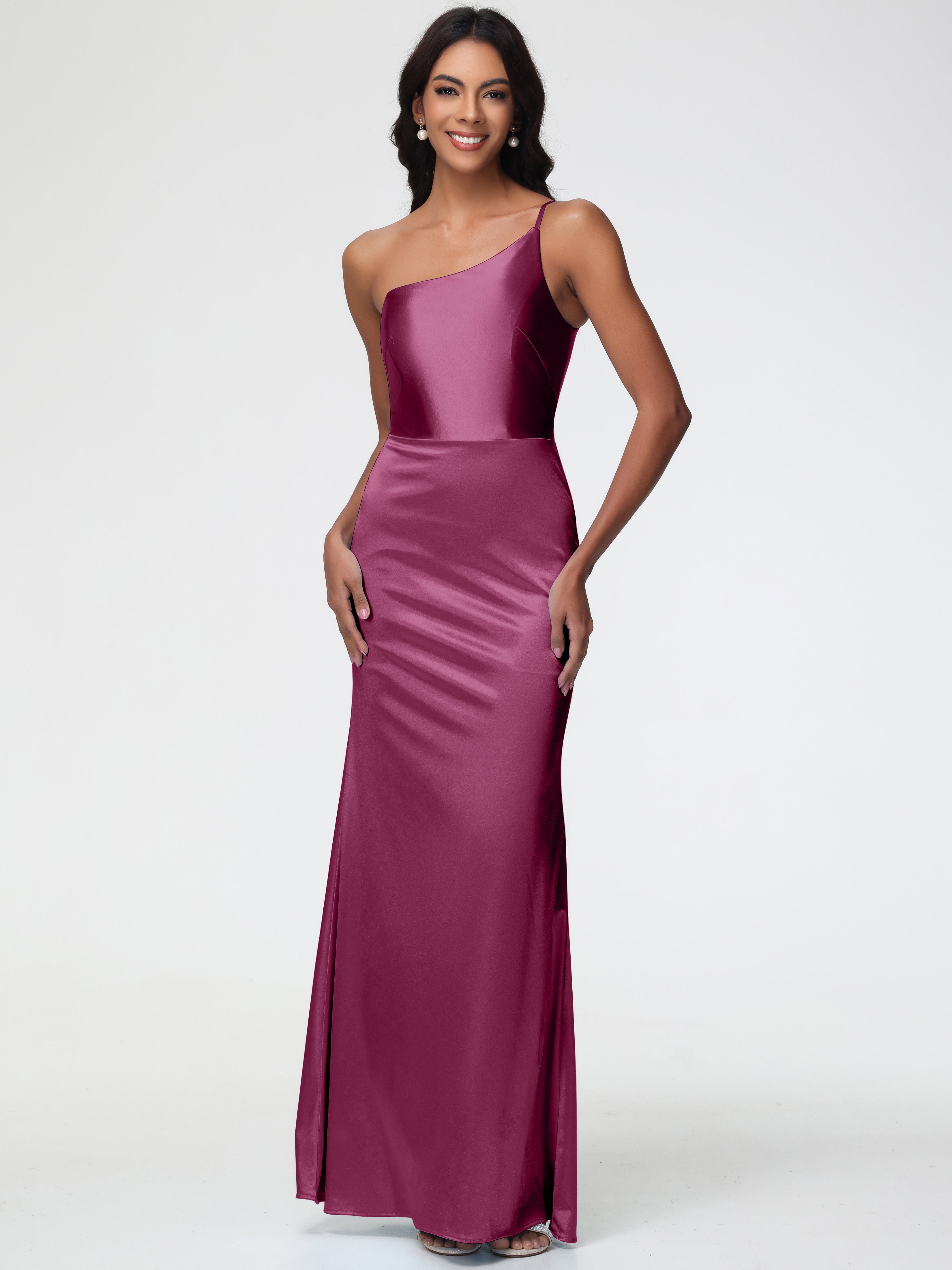 Robes De Demoiselle D'Honneur Mure Seule-Épaule Satin Extensible Robe Sirène Demoiselle D Honneur