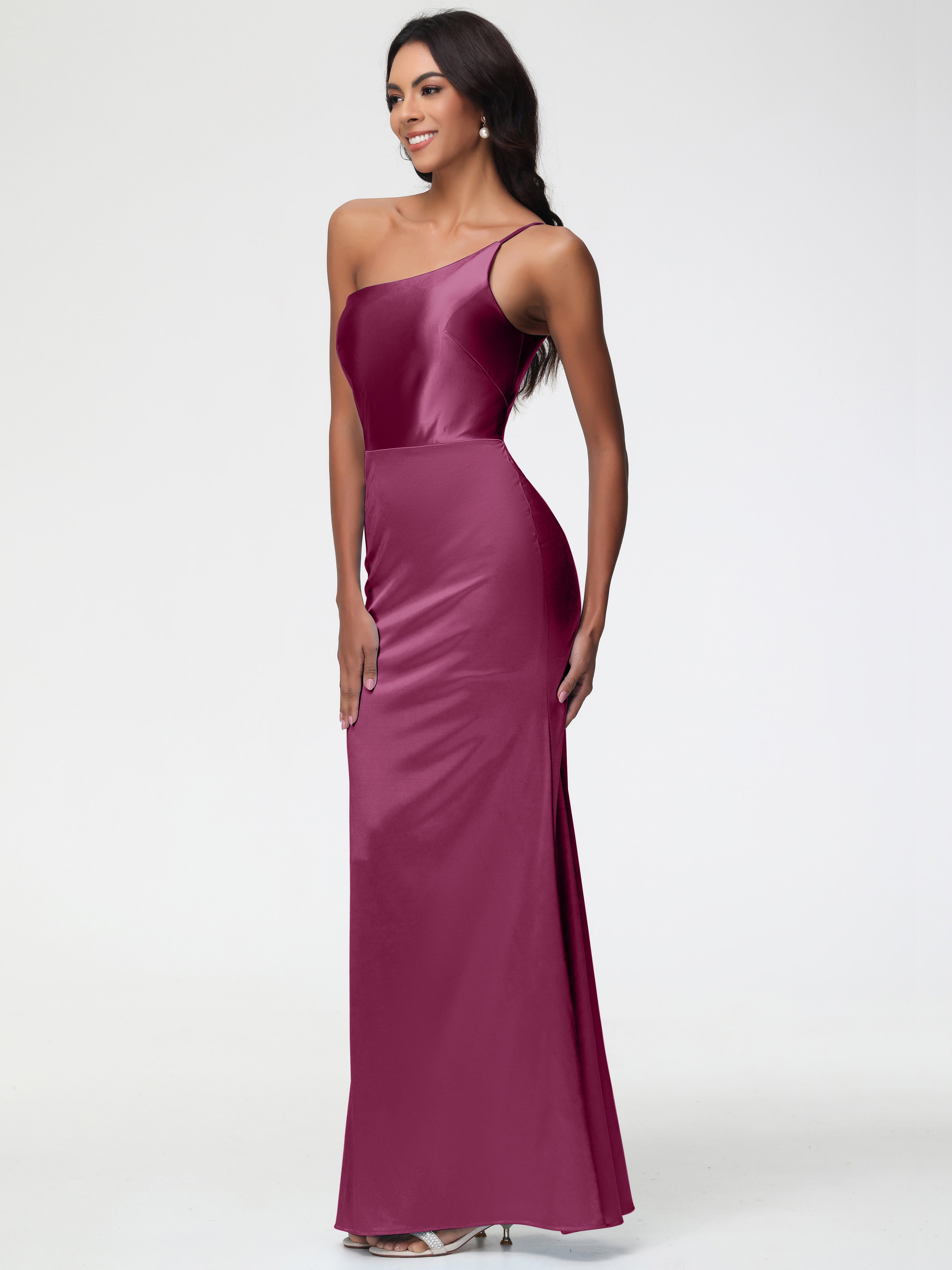 Robes De Demoiselle D'Honneur Mure Seule-Épaule Satin Extensible Robe Sirène Demoiselle D Honneur