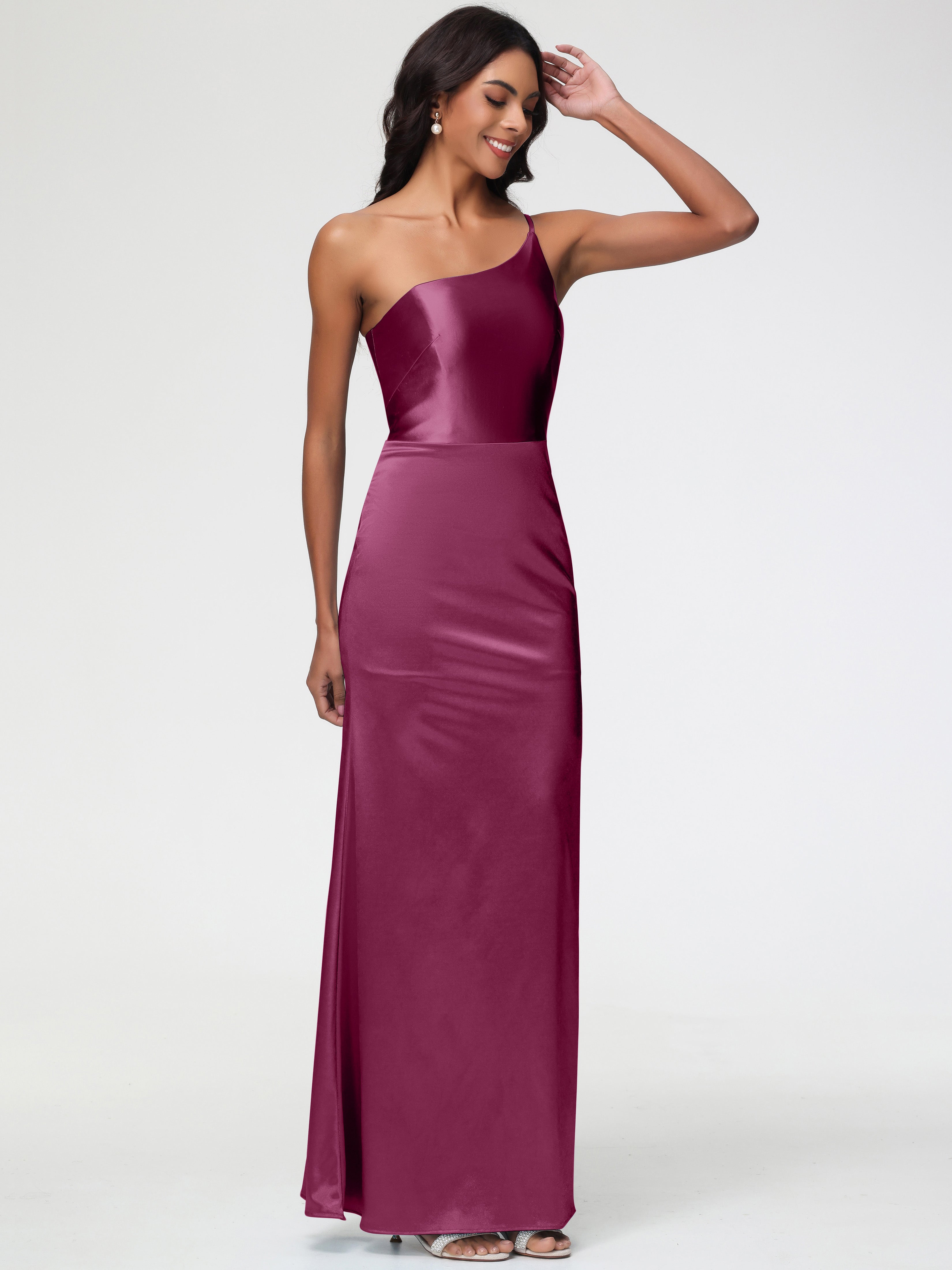 Robes De Demoiselle D'Honneur Mure Seule-Épaule Satin Extensible Robe Sirène Demoiselle D Honneur