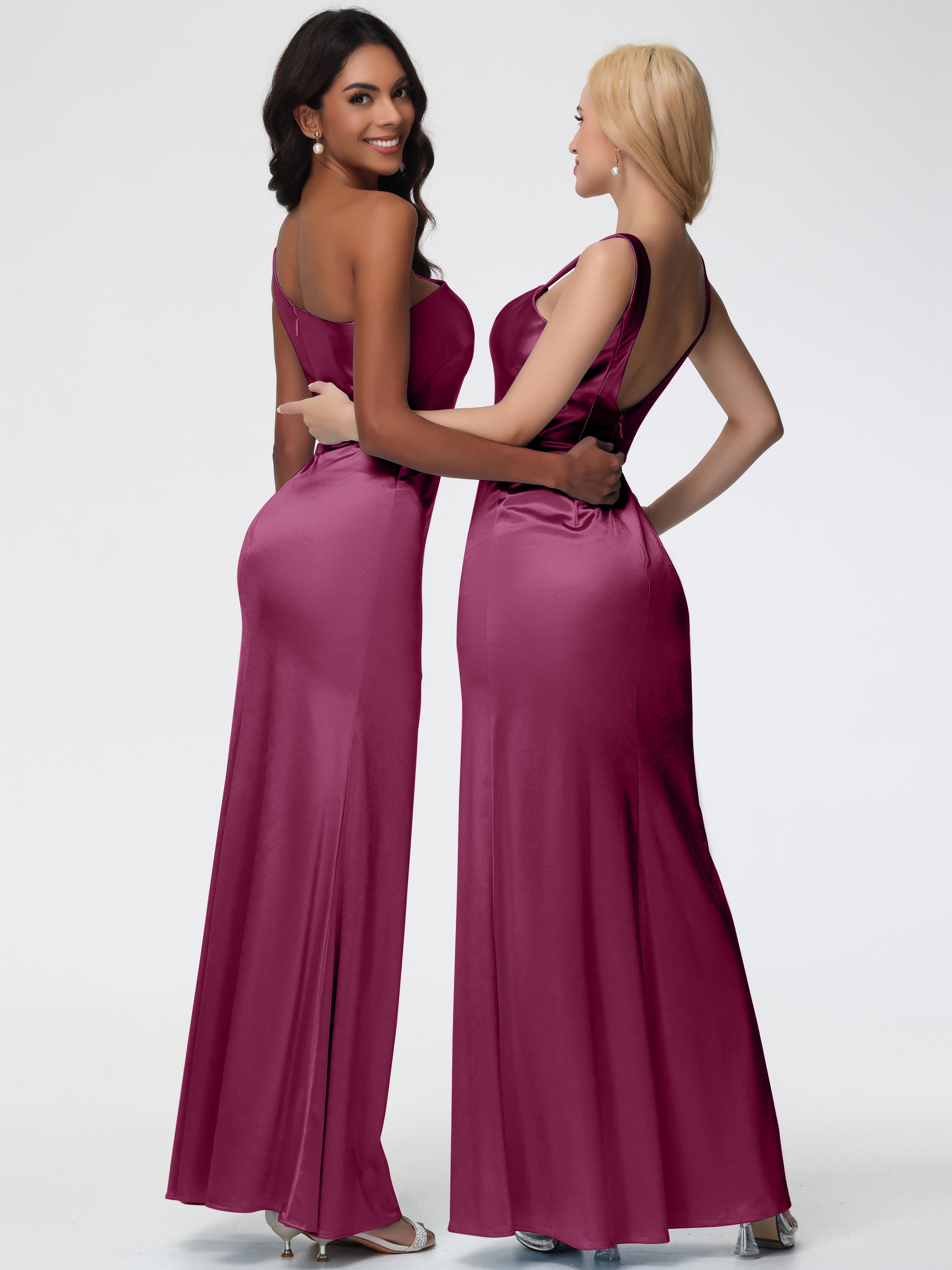 Robes De Demoiselle D'Honneur Mure Seule-Épaule Satin Extensible Robe Sirène Demoiselle D Honneur