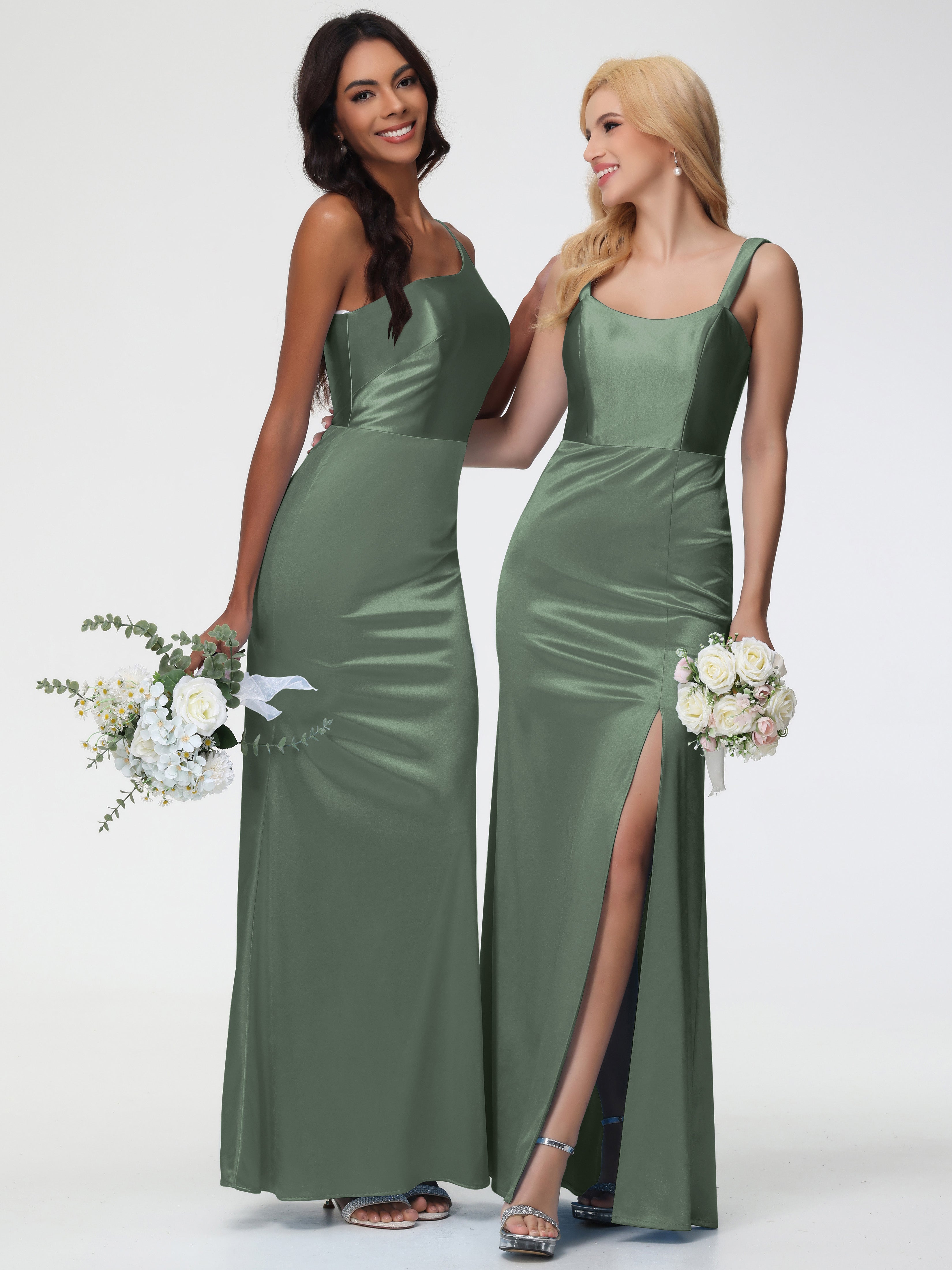 Robes De Demoiselle D'Honneur Olive Seule-Épaule Satin Extensible Robe Sirène Demoiselle D Honneur