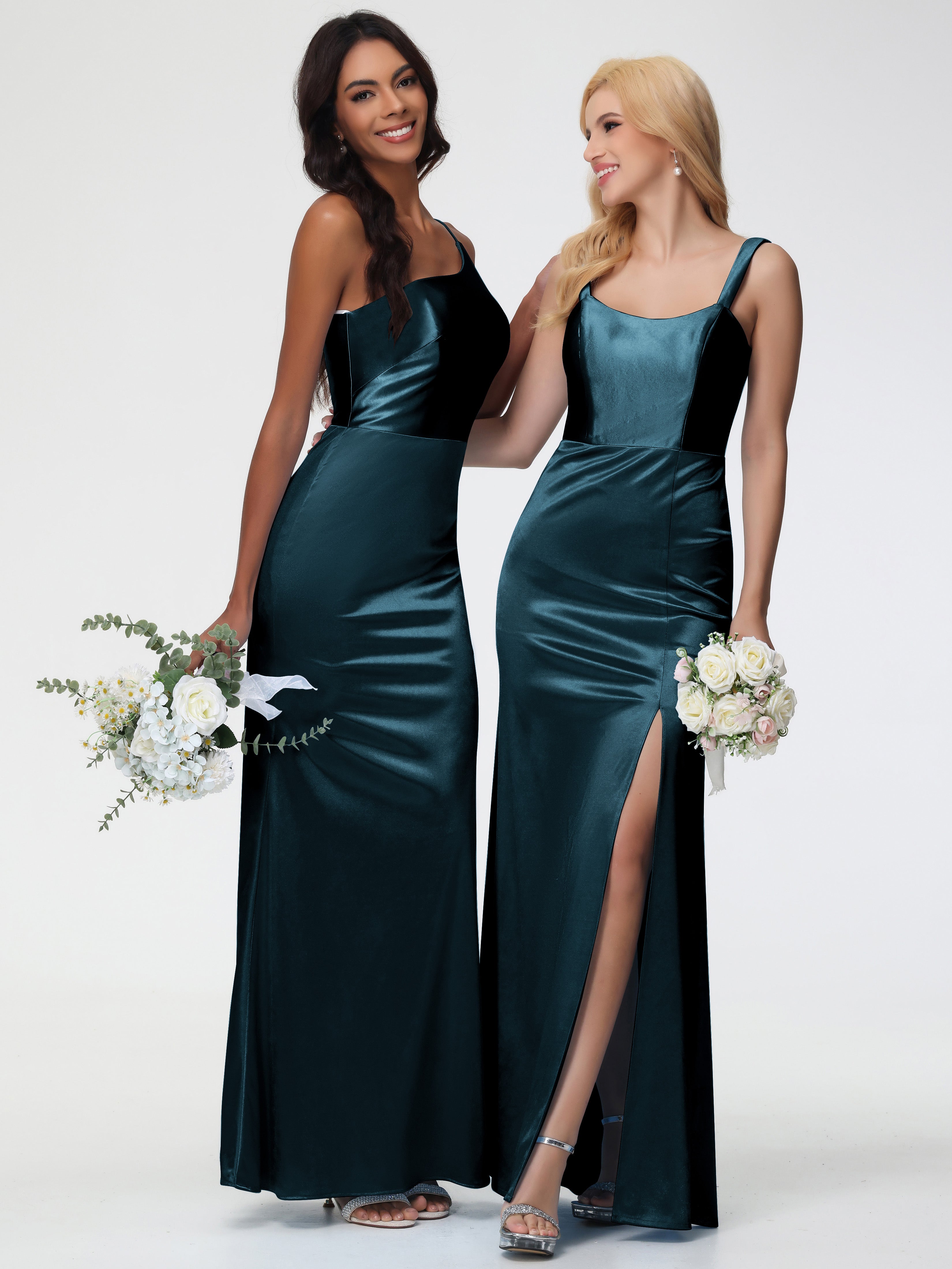 Demoiselle D'Honneur De Paon Seule-Épaule Satin Extensible Robe Sirène Demoiselle D Honneur