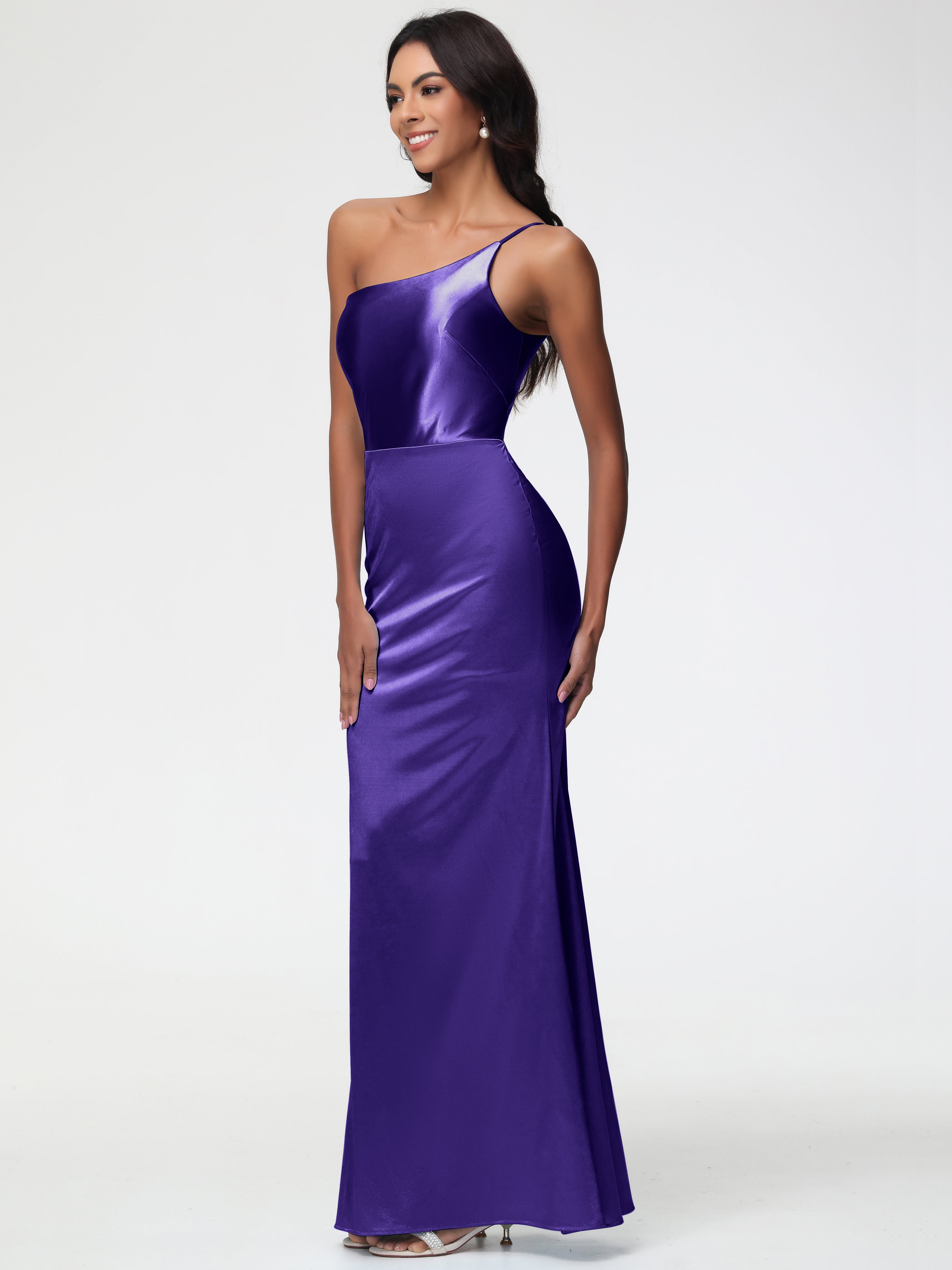 Robes De Demoiselle D'Honneur Régence Seule-Épaule Satin Extensible Robe Sirène Demoiselle D Honneur