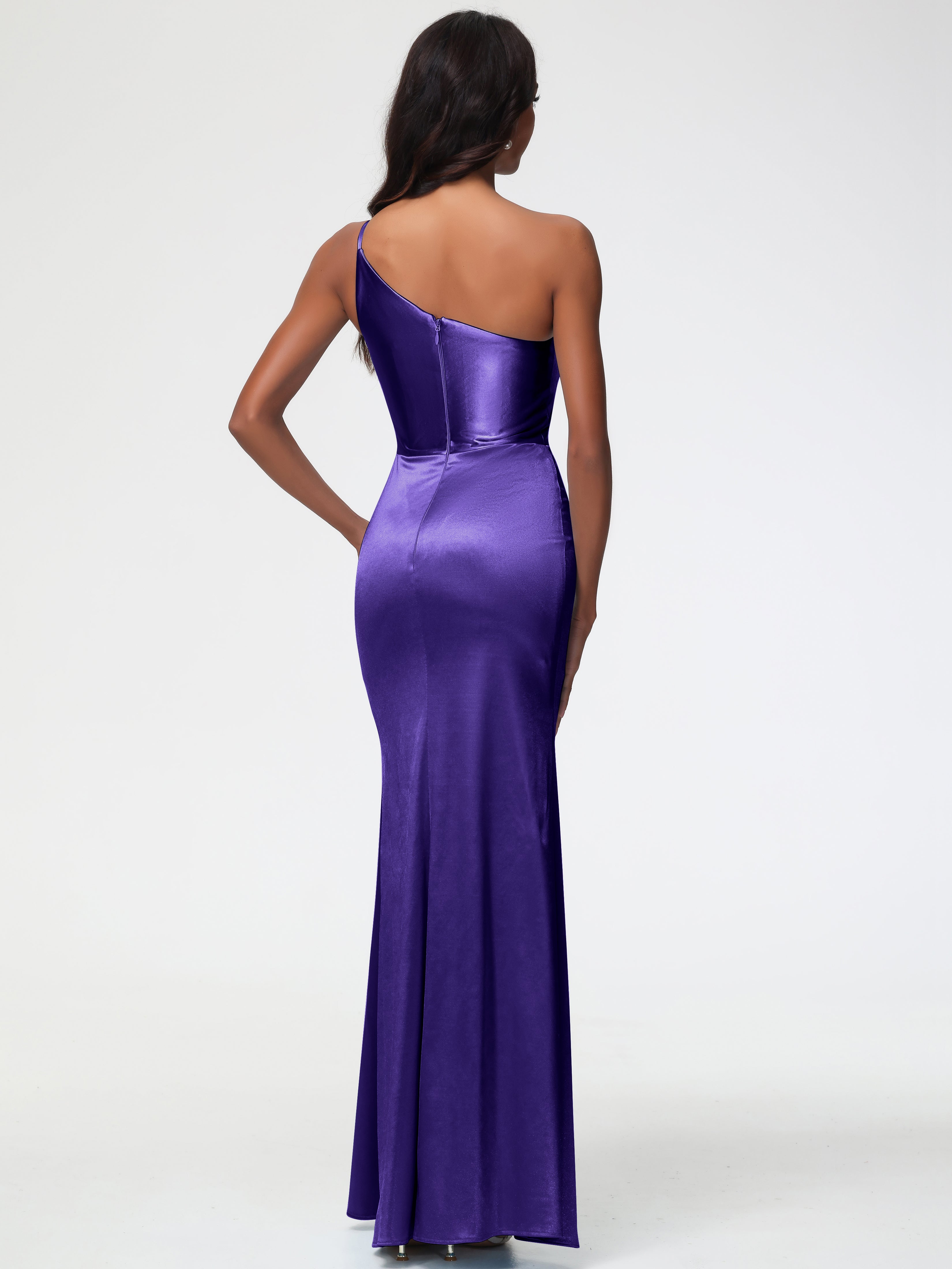 Robes De Demoiselle D'Honneur Régence Seule-Épaule Satin Extensible Robe Sirène Demoiselle D Honneur