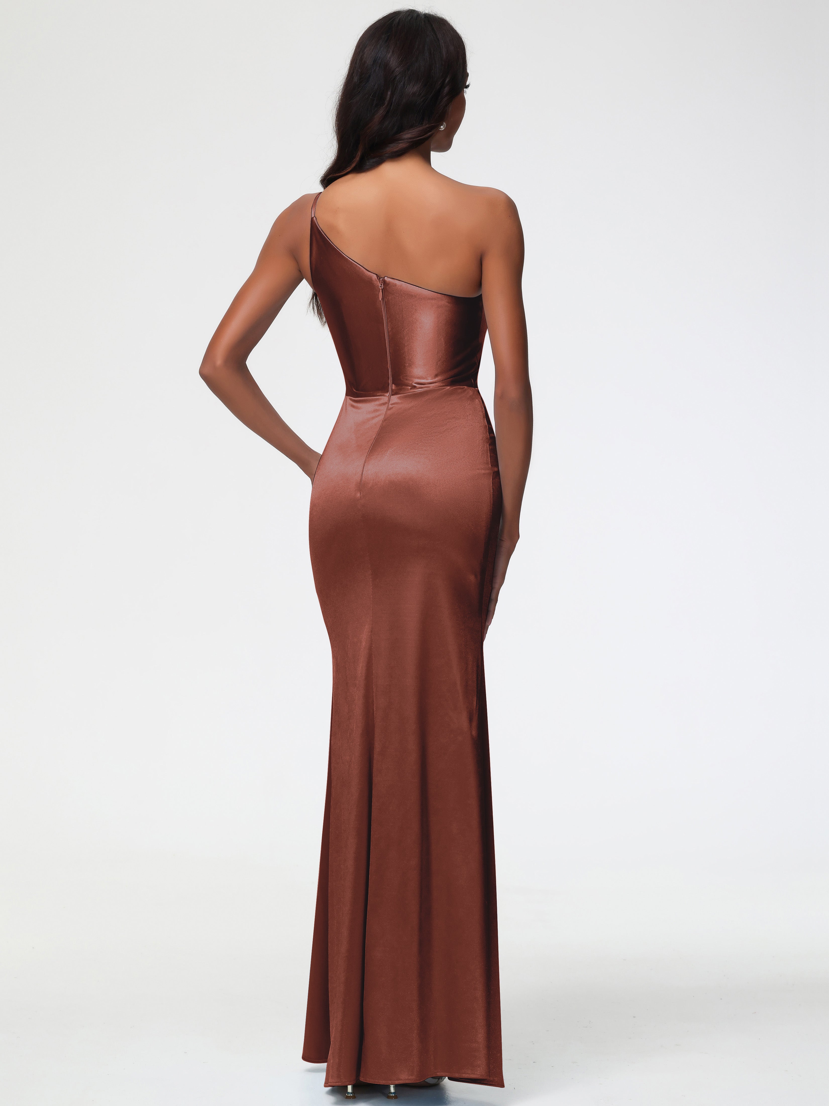 Robe Demoiselle Terracotta Seule-Épaule Satin Extensible Robe Sirène Demoiselle D Honneur
