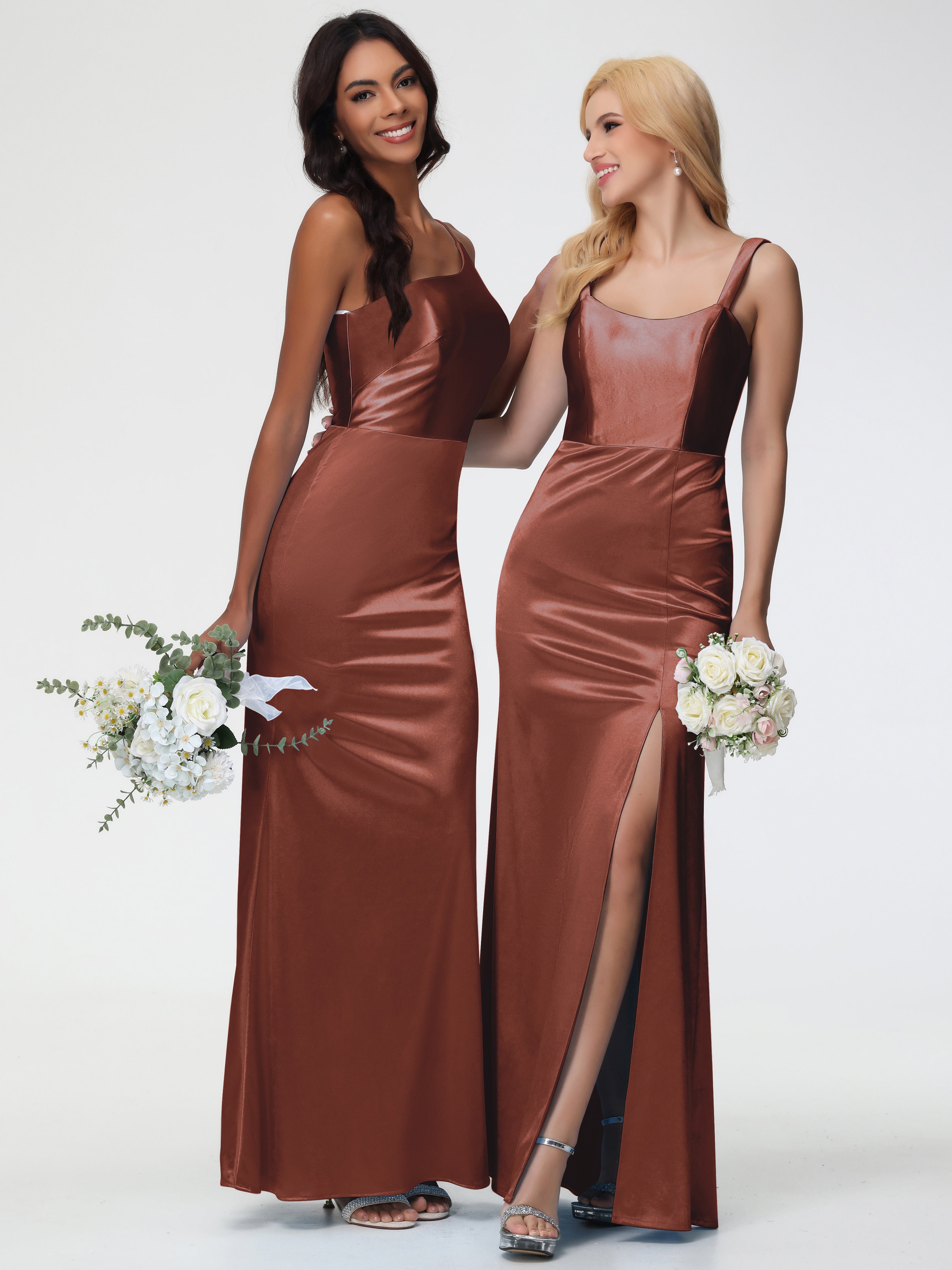 Robe Demoiselle Terracotta Seule-Épaule Satin Extensible Robe Sirène Demoiselle D Honneur