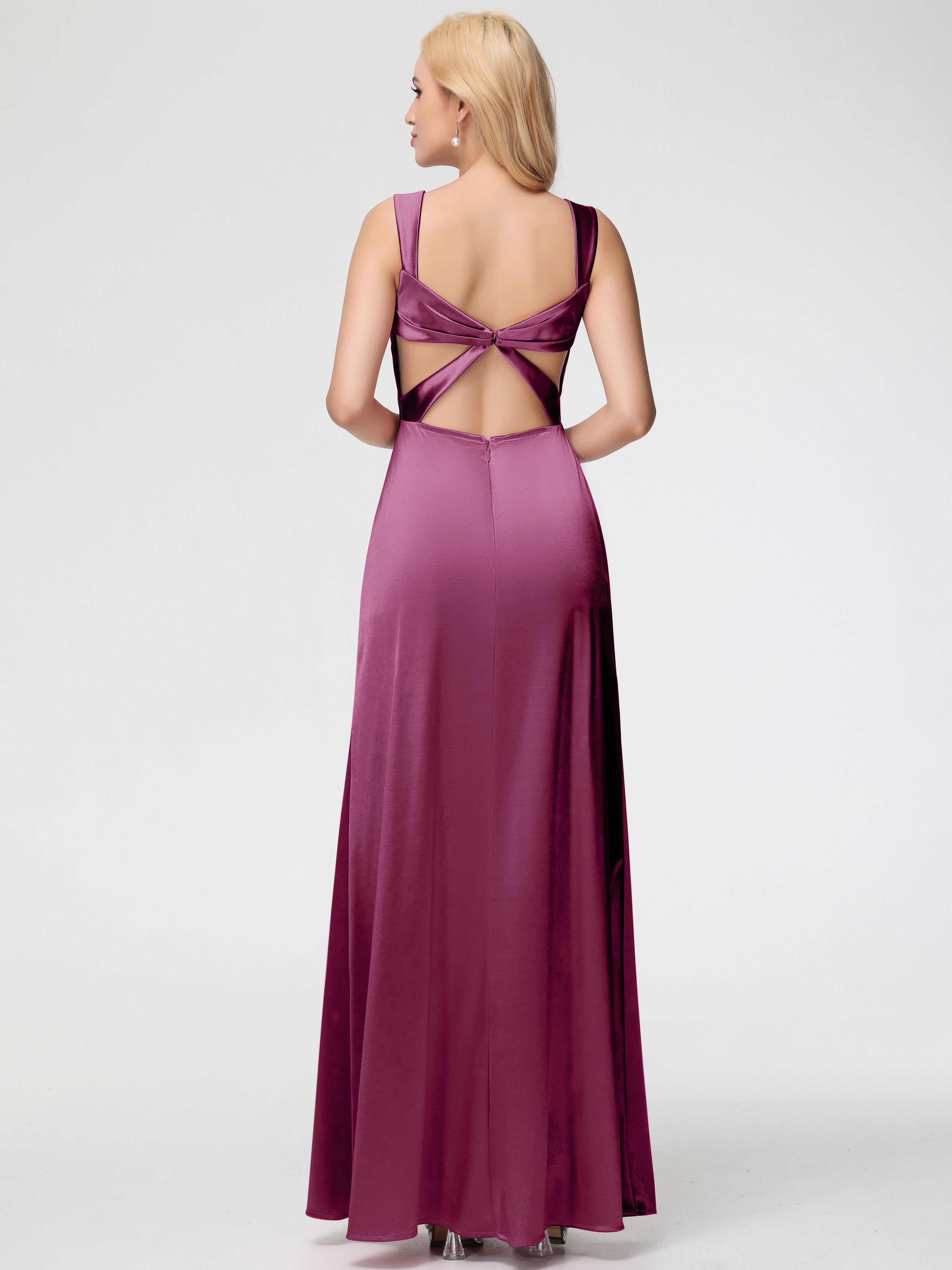 Robes De Demoiselle D'Honneur Mure Cache Cœur Bretelles Trapèze Fendue Satin Extensible Robe De Demoiselle D'Honneur