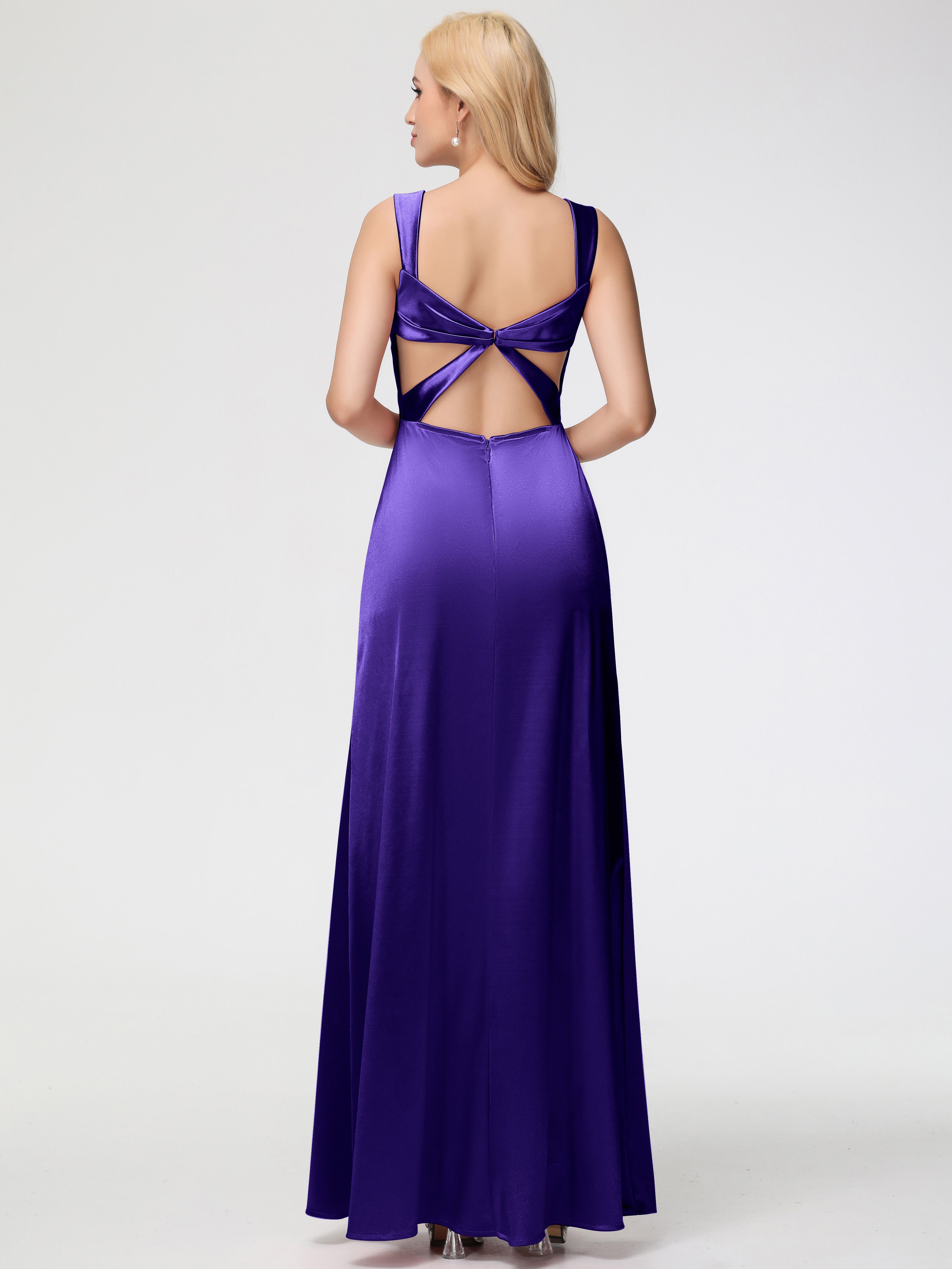 Robes De Demoiselle D'Honneur En Régence Cache Cœur Bretelles Trapèze Fendue Satin Extensible Robe De Demoiselle D'Honneur