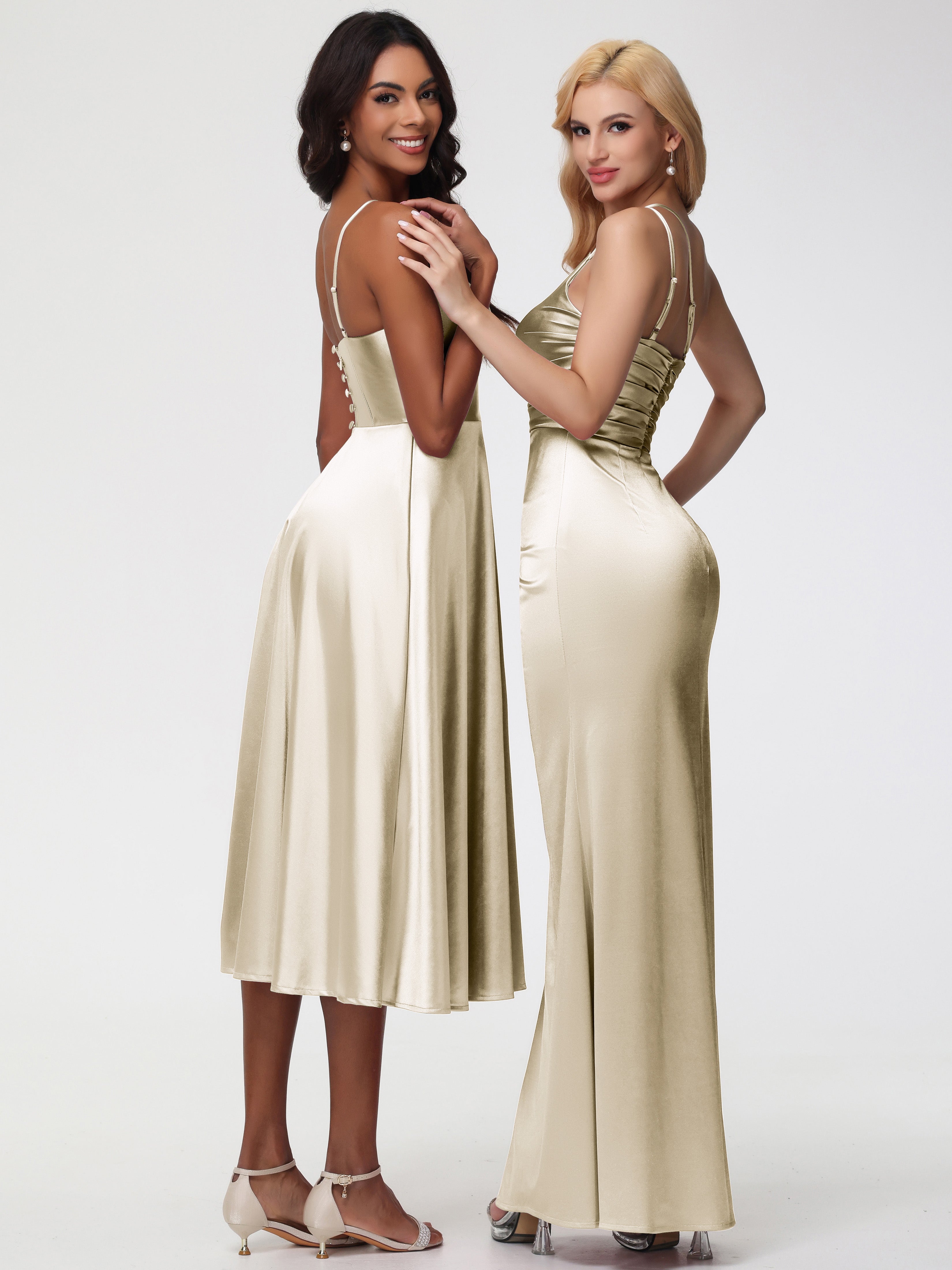 Robe Champagne Demoiselle D Honneur Seule-épaule Fourreau/Colonne Fendue Satin Extensible Robe De Demoiselle D'Honneur