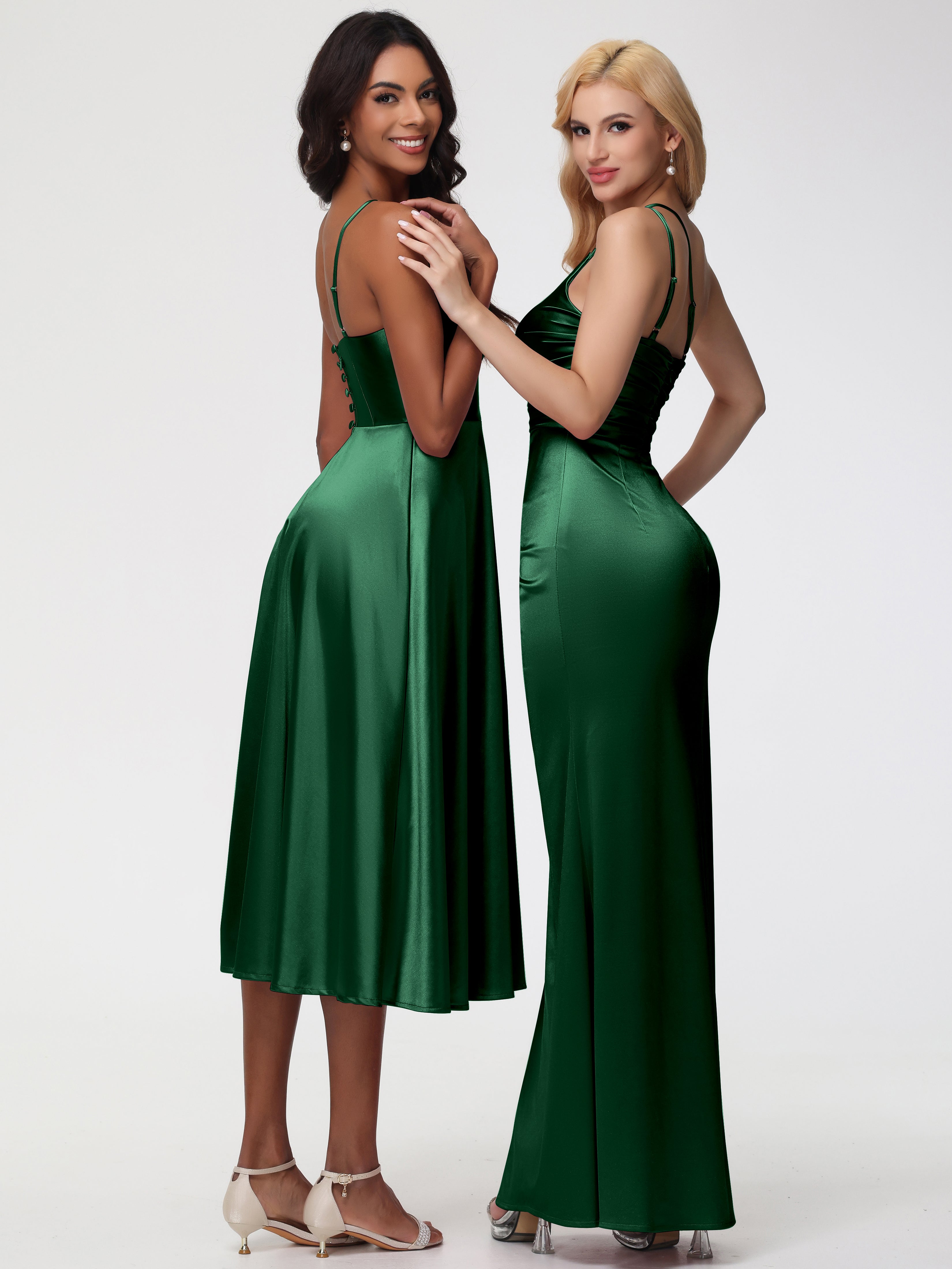Robe Demoiselle D Honneur Vert Fonce Seule-épaule Fourreau/Colonne Fendue Satin Extensible Robe De Demoiselle D'Honneur
