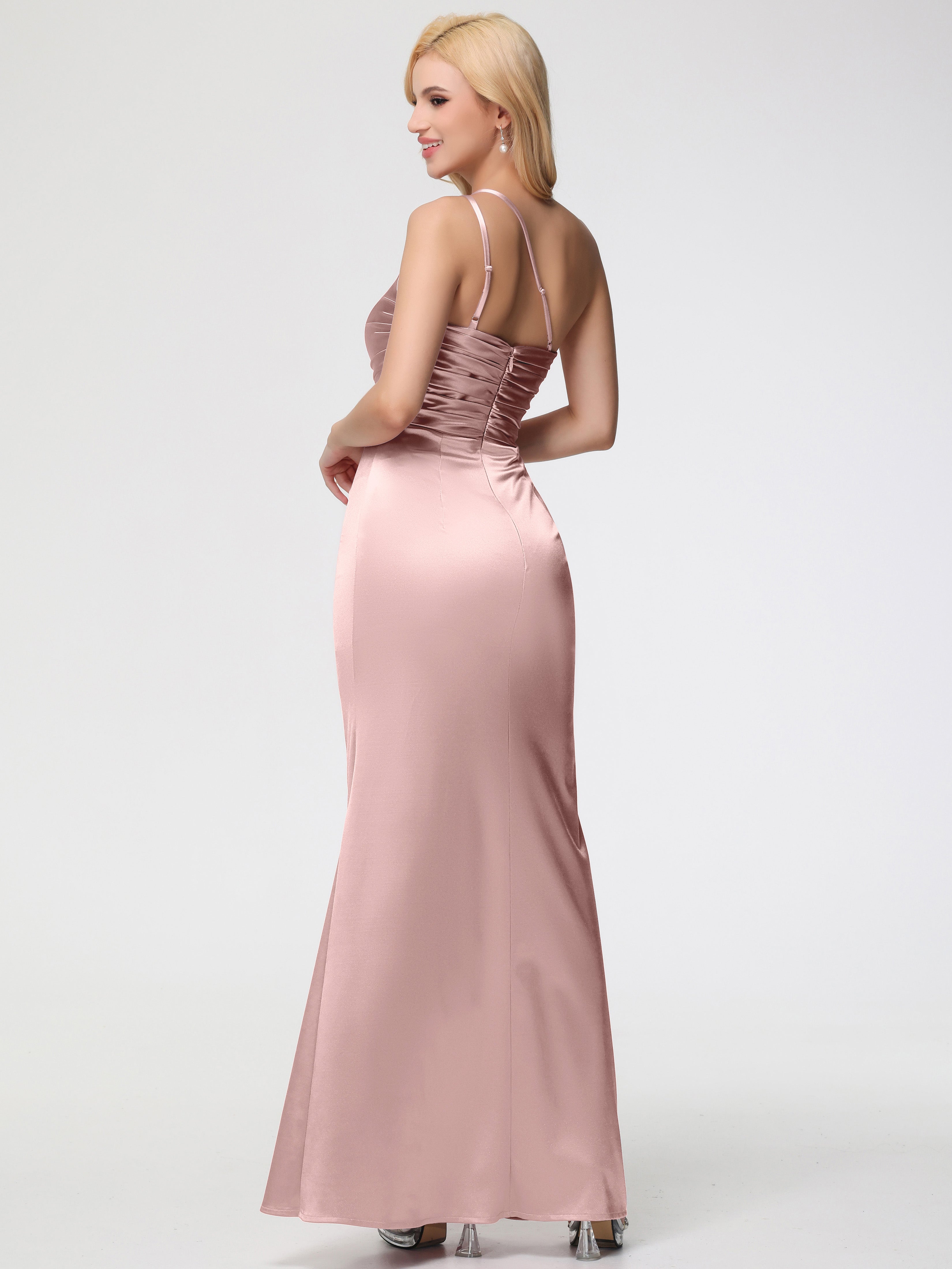 Robe ROSE POUDRÉ Demoiselle D Honneur Seule-épaule Fourreau/Colonne Fendue Satin Extensible Robe De Demoiselle D'Honneur