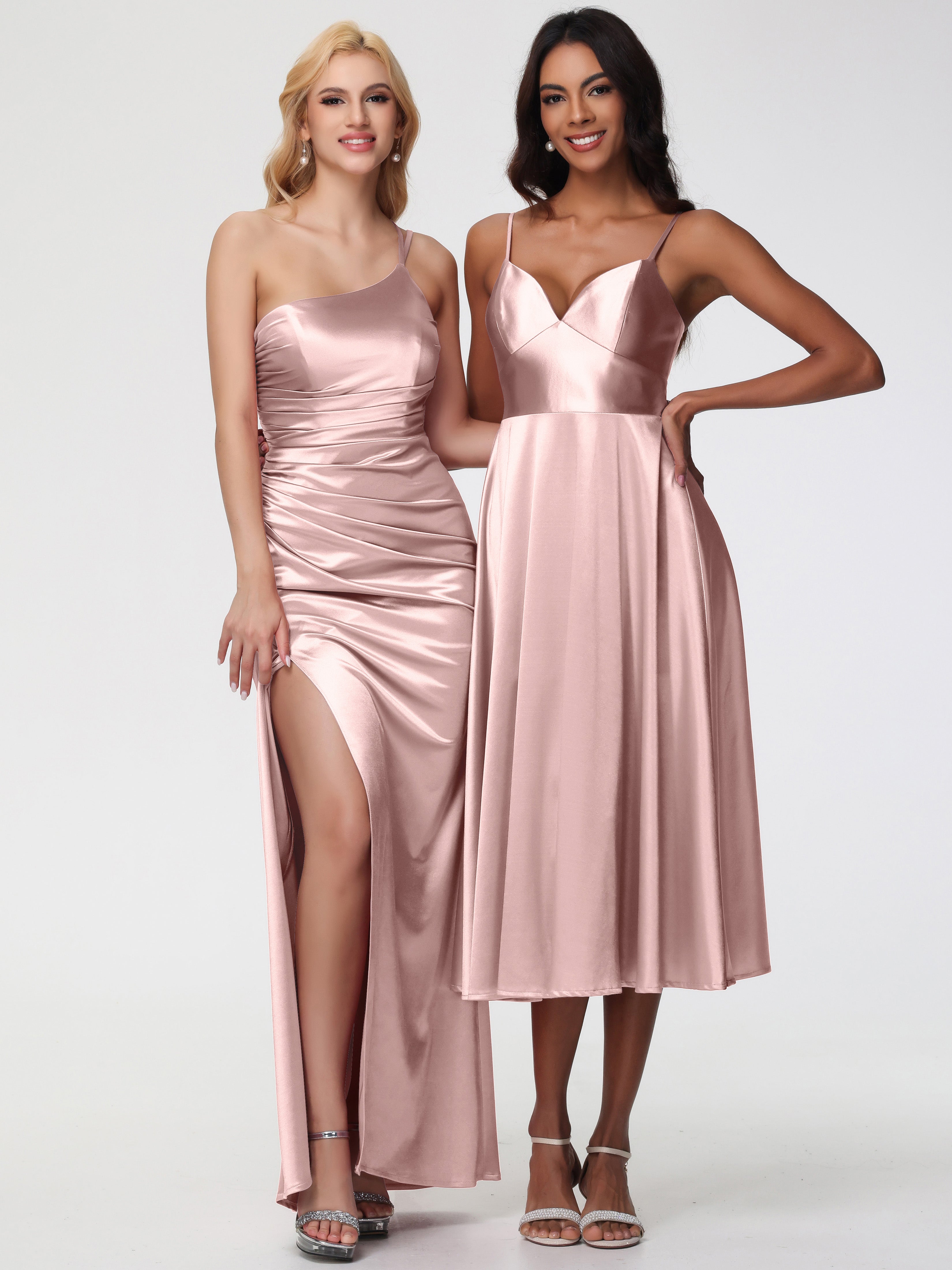 Robe ROSE POUDRÉ Demoiselle D Honneur Seule-épaule Fourreau/Colonne Fendue Satin Extensible Robe De Demoiselle D'Honneur