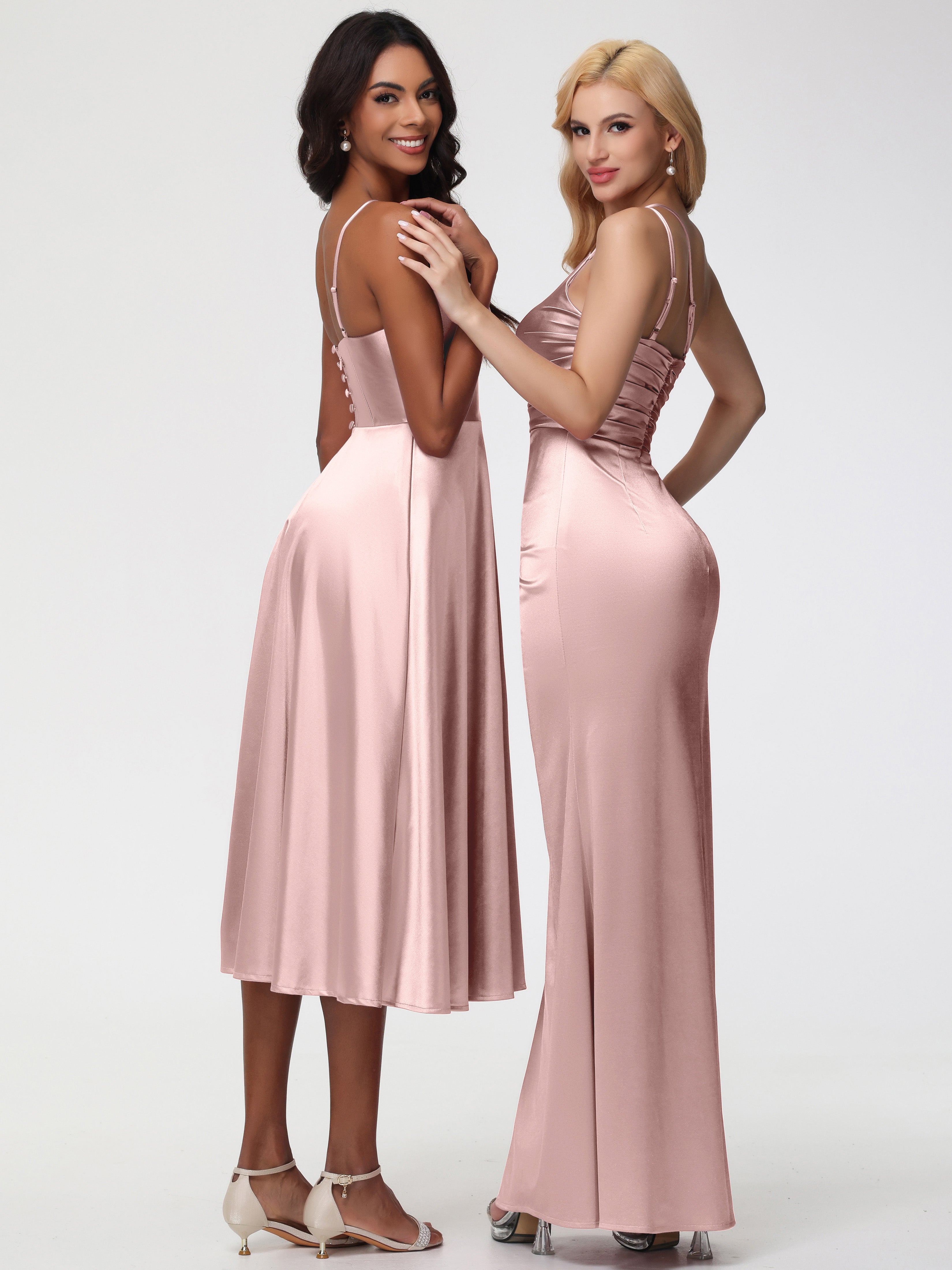 Robe ROSE POUDRÉ Demoiselle D Honneur Seule-épaule Fourreau/Colonne Fendue Satin Extensible Robe De Demoiselle D'Honneur