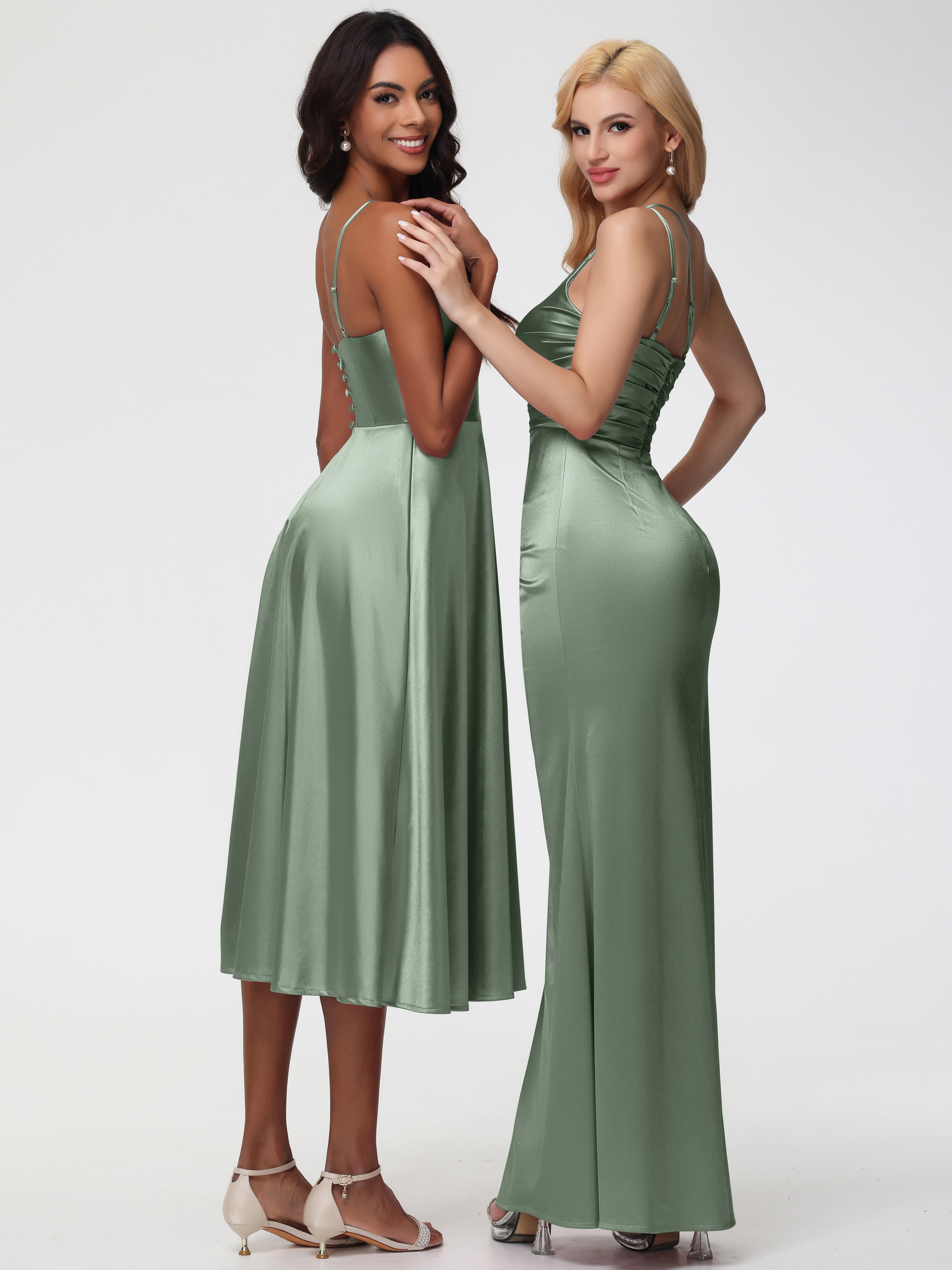 Robe Demoiselle D Honneur SAUGE POUDRÉE Seule-épaule Fourreau/Colonne Fendue Satin Extensible Robe De Demoiselle D'Honneur