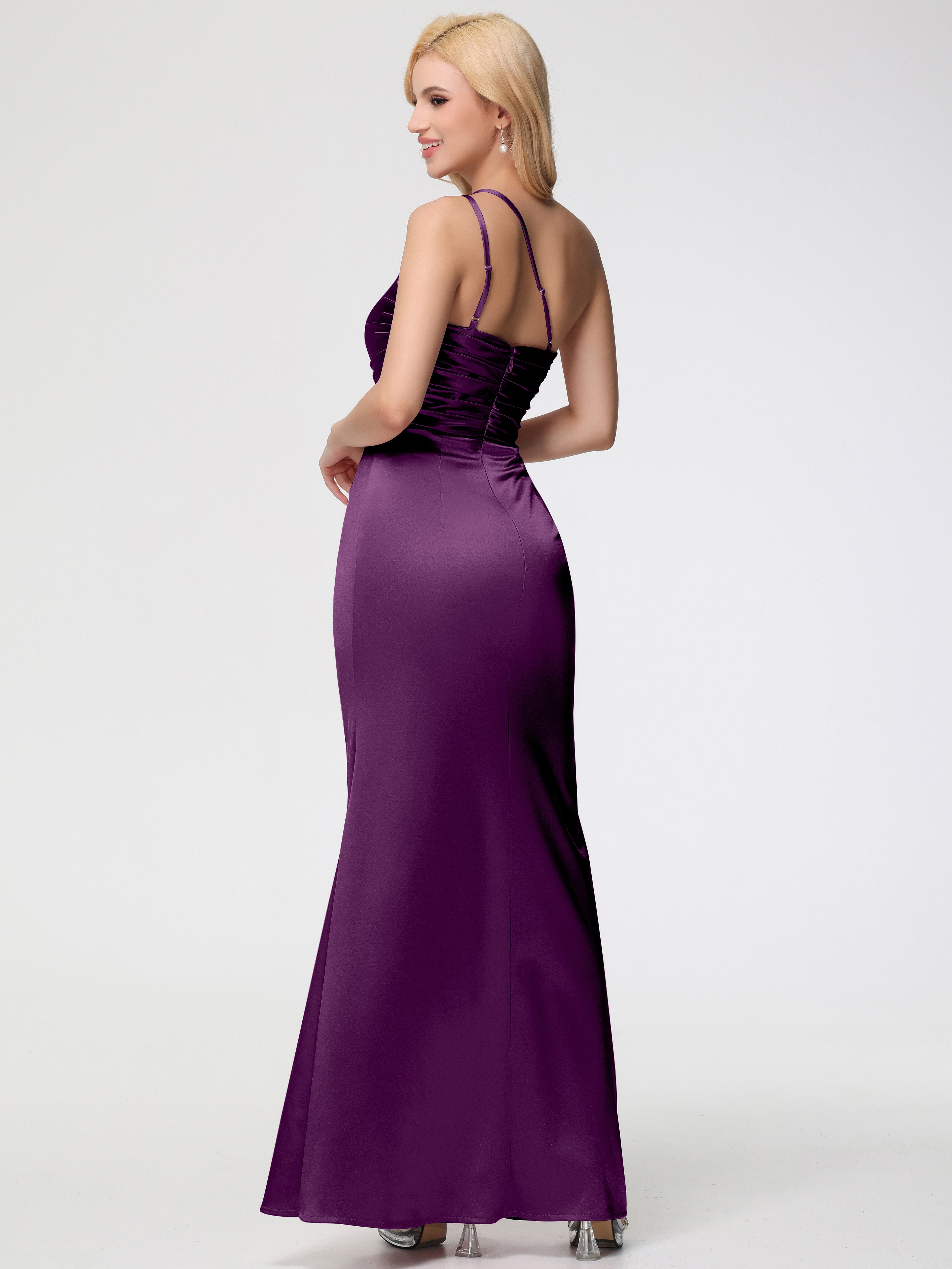 Robes De Demoiselle D'Honneur Raisin Seule-épaule Fourreau/Colonne Fendue Satin Extensible Robe De Demoiselle D'Honneur