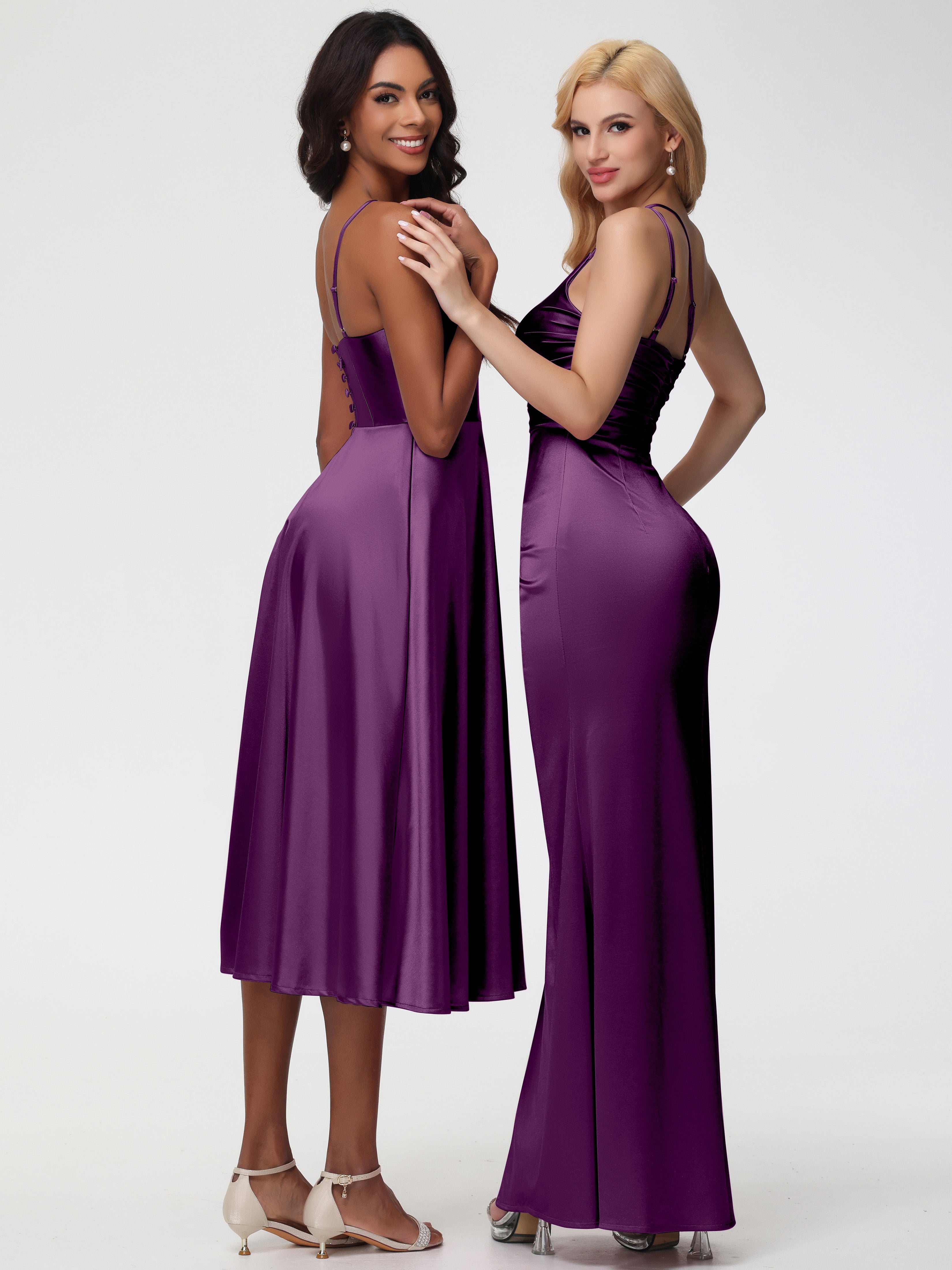 Robes De Demoiselle D'Honneur Raisin Seule-épaule Fourreau/Colonne Fendue Satin Extensible Robe De Demoiselle D'Honneur