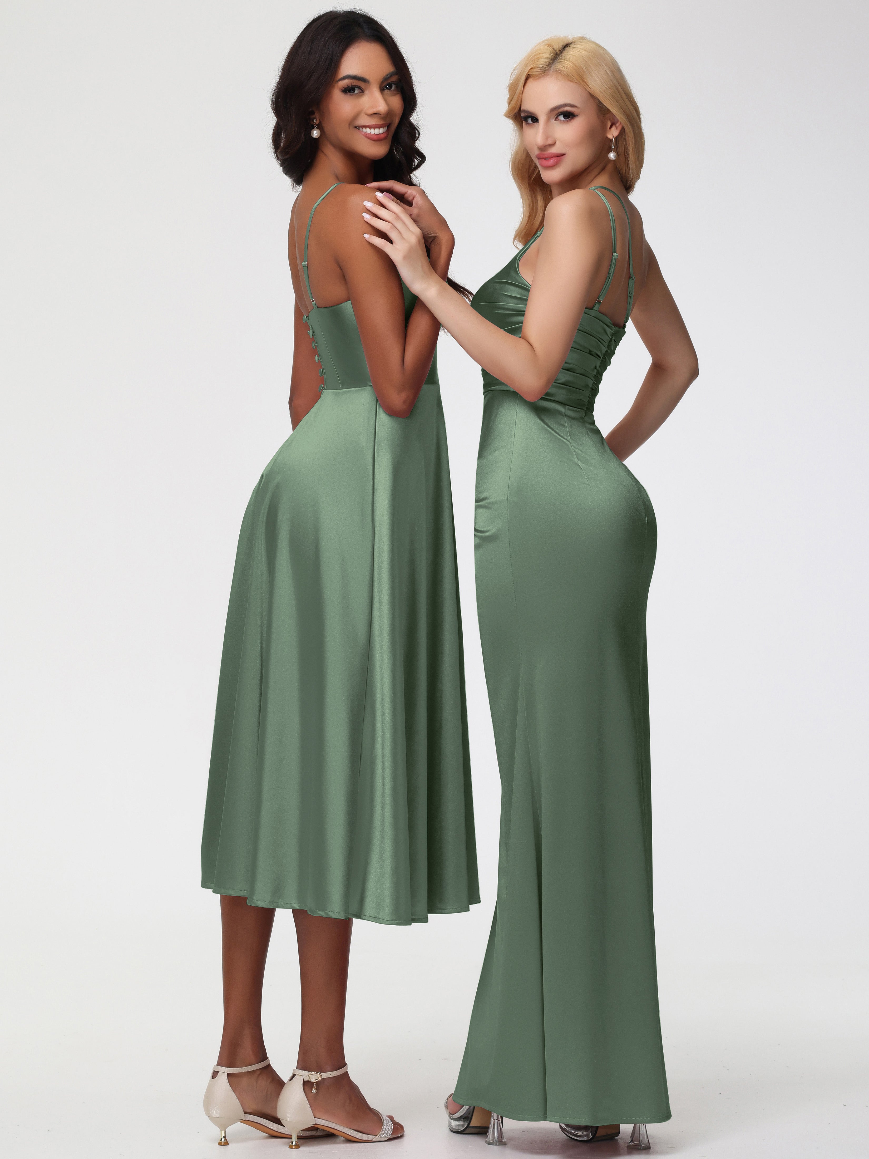 Robe Vert Olive Demoiselle D Honneur Seule-épaule Fourreau/Colonne Fendue Satin Extensible Robe De Demoiselle D'Honneur