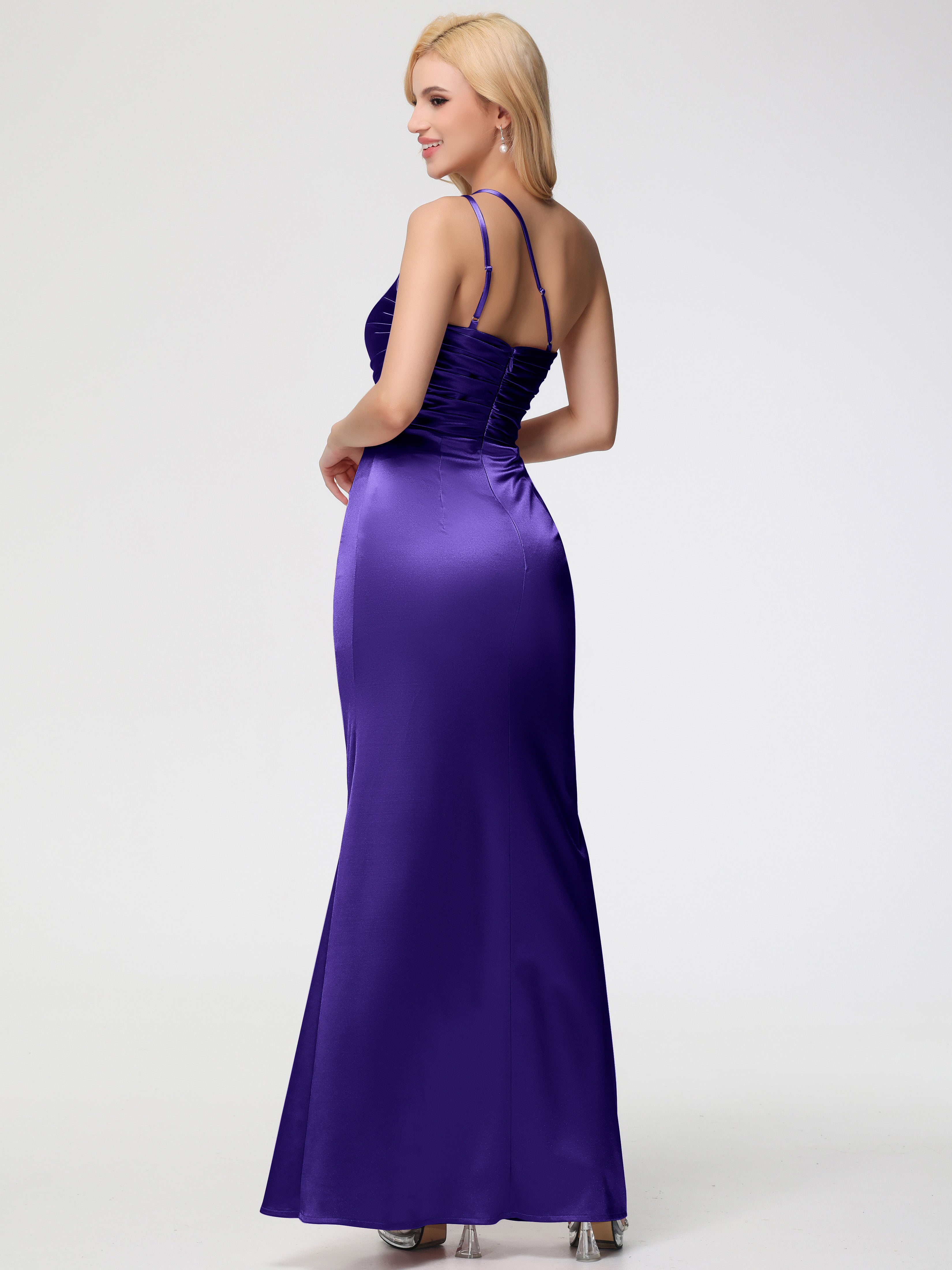 Robes De Demoiselle D'Honneur En Régence Seule-épaule Fourreau/Colonne Fendue Satin Extensible Robe De Demoiselle D'Honneur