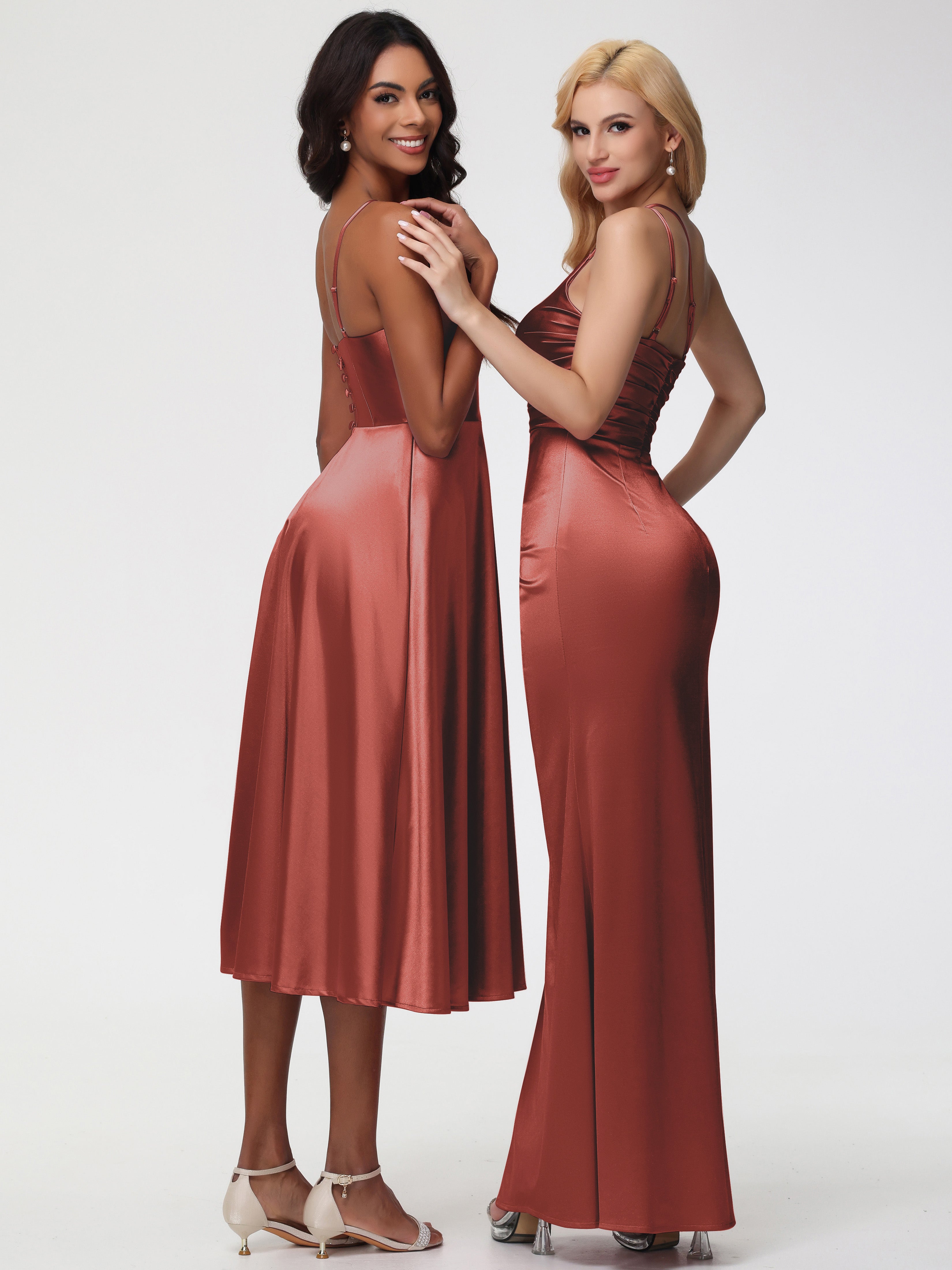 Robe Rouille Demoiselle D Honneur Seule-épaule Fourreau/Colonne Fendue Satin Extensible Robe De Demoiselle D'Honneur