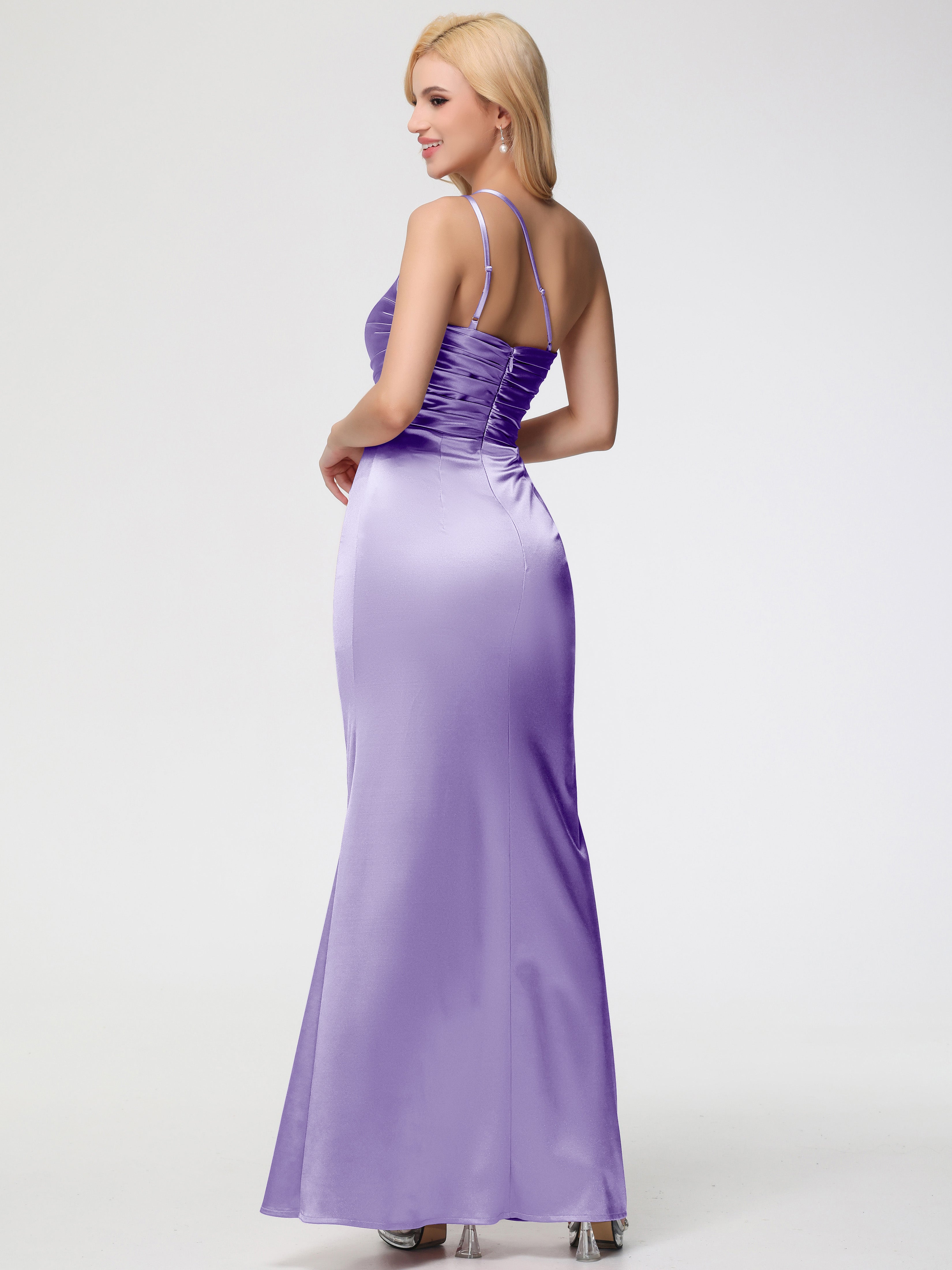 Robes De Demoiselle D'Honneur Tahiti Seule-épaule Fourreau/Colonne Fendue Satin Extensible Robe De Demoiselle D'Honneur