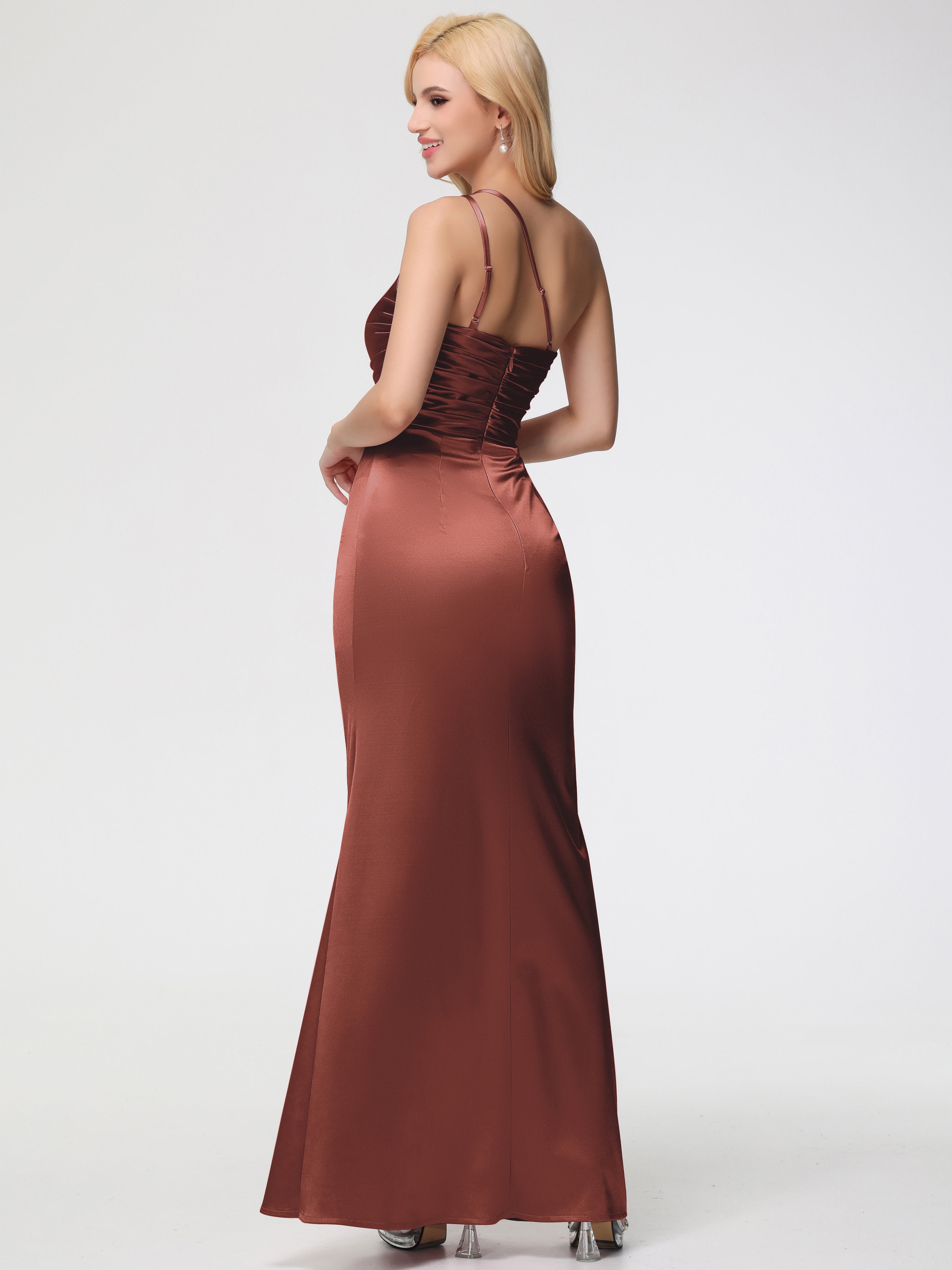 Robe Demoiselle D Honneur Terracotta Seule-épaule Fourreau/Colonne Fendue Satin Extensible Robe De Demoiselle D'Honneur