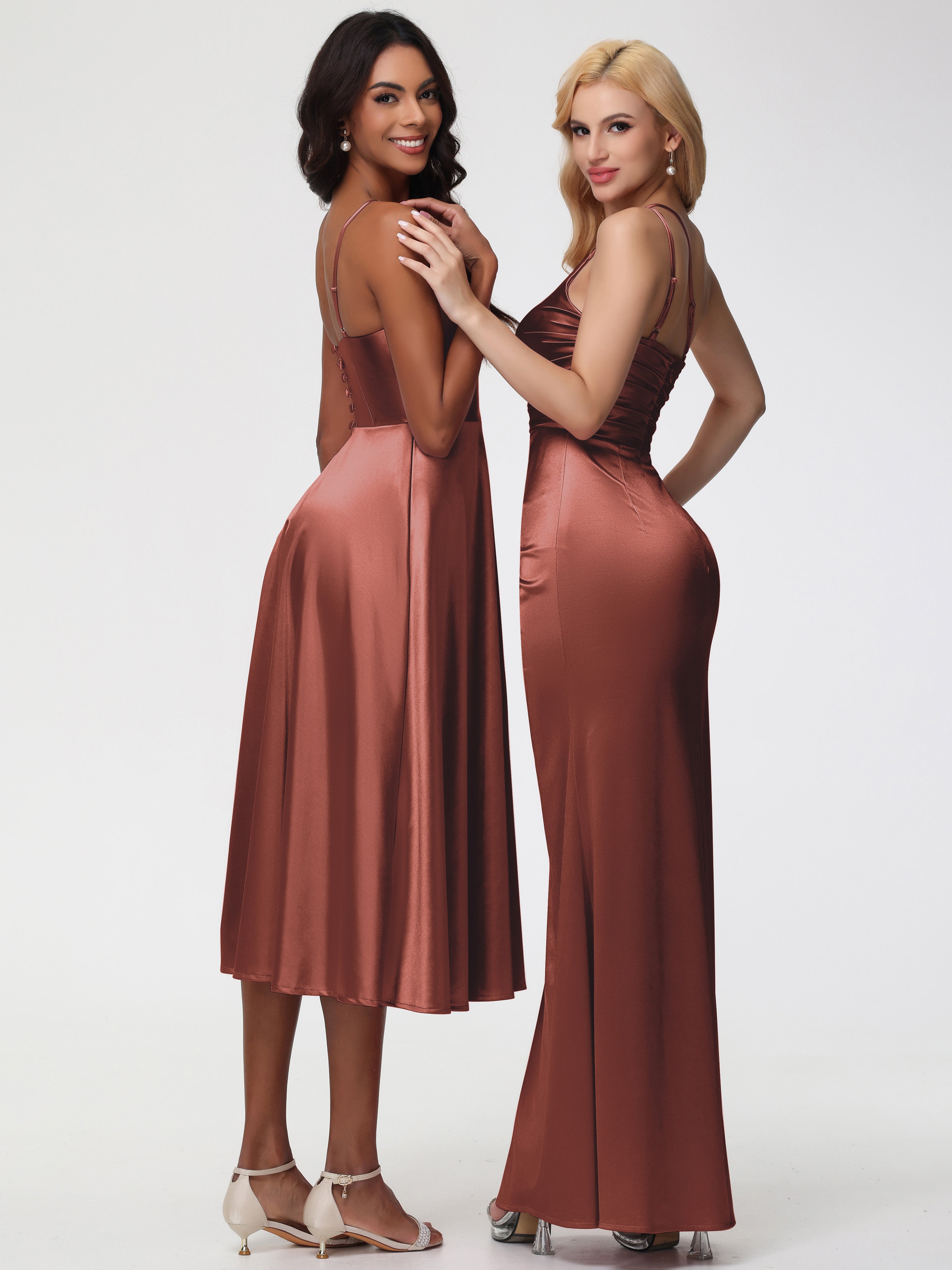 Robe Demoiselle D Honneur Terracotta Seule-épaule Fourreau/Colonne Fendue Satin Extensible Robe De Demoiselle D'Honneur