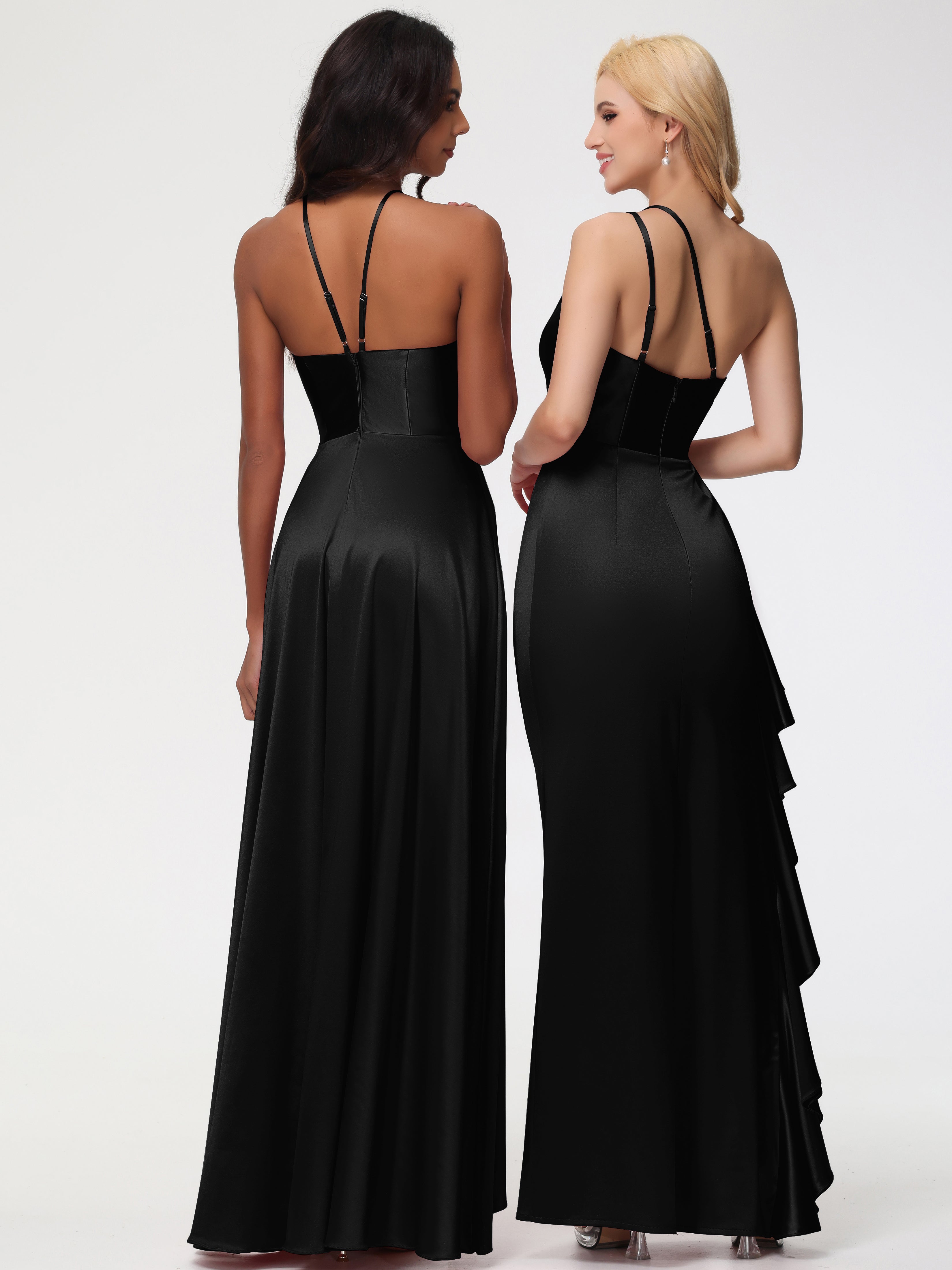 Robe Demoiselle D Honneur Noir Seule-épaule Robe Plisée Fourreau/Colonne Fendue Satin Extensible Robe De Demoiselle D'Honneur