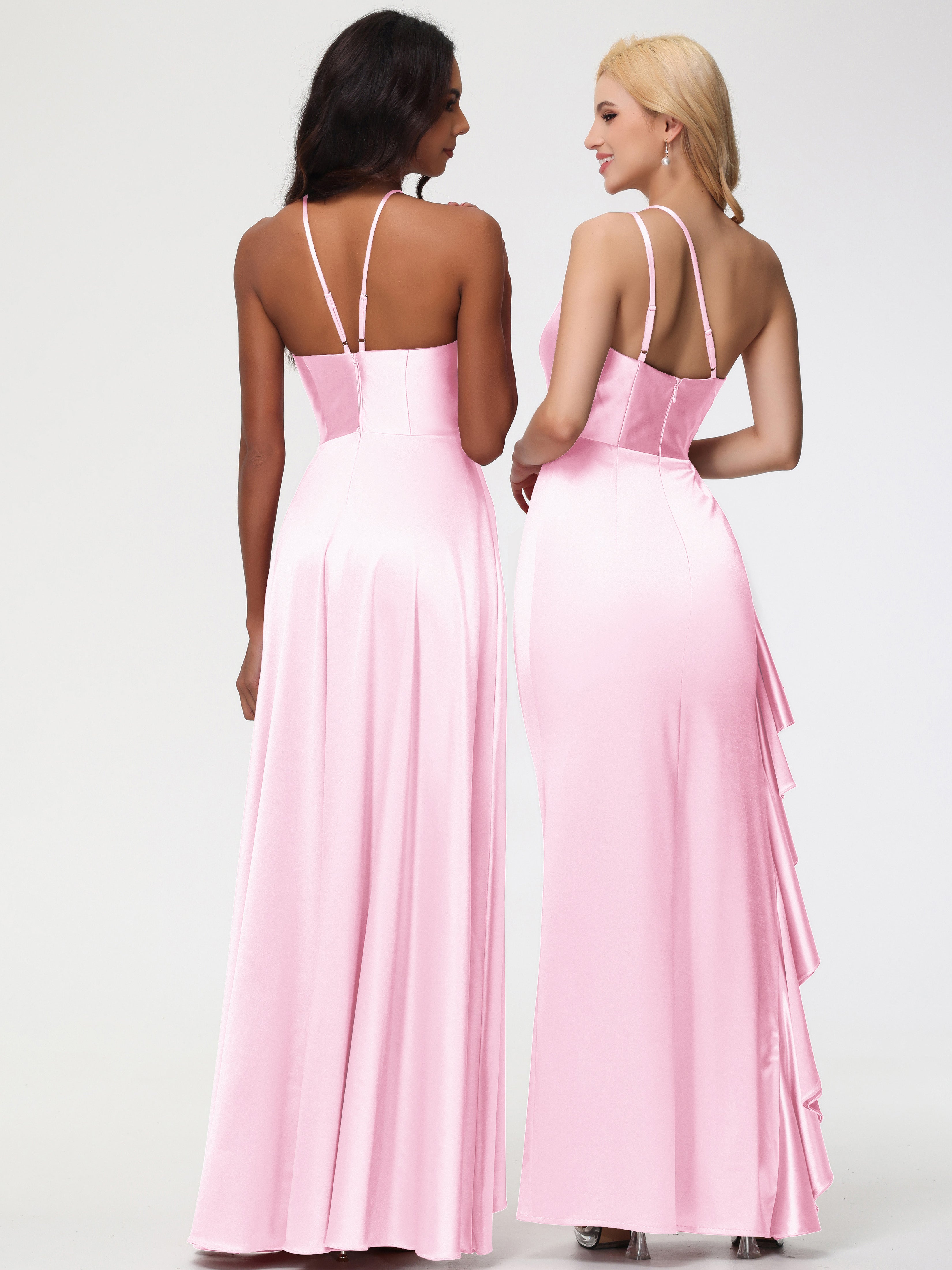 Robe De Demoiselle D Honneur ROSE PÂLE Seule-épaule Robe Plisée Fourreau/Colonne Fendue Satin Extensible Robe De Demoiselle D'Honneur