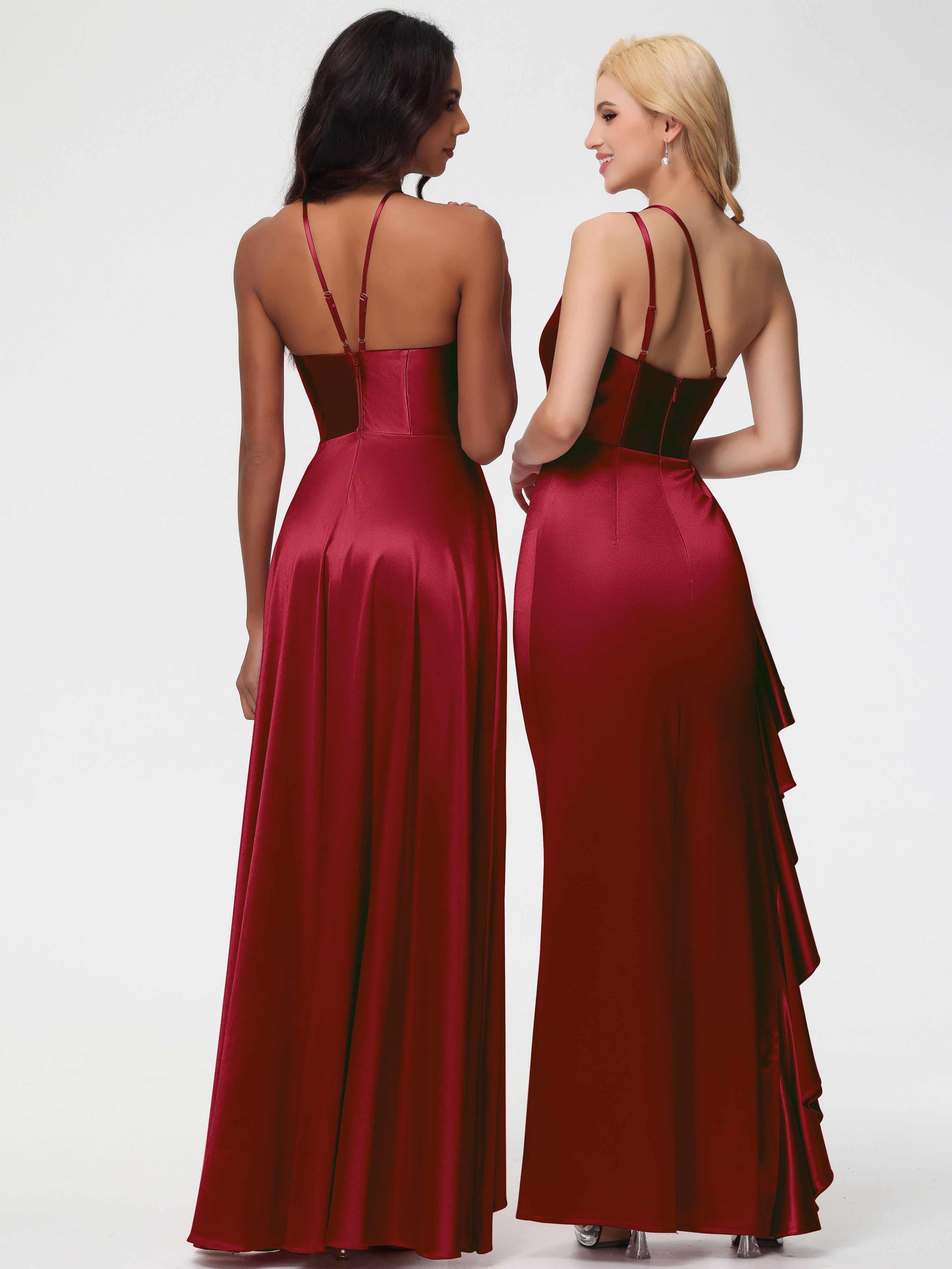 Robe Bordeaux Mariage Demoiselle D Honneur Seule-épaule Robe Plisée Fourreau/Colonne Fendue Satin Extensible Robe De Demoiselle D'Honneur