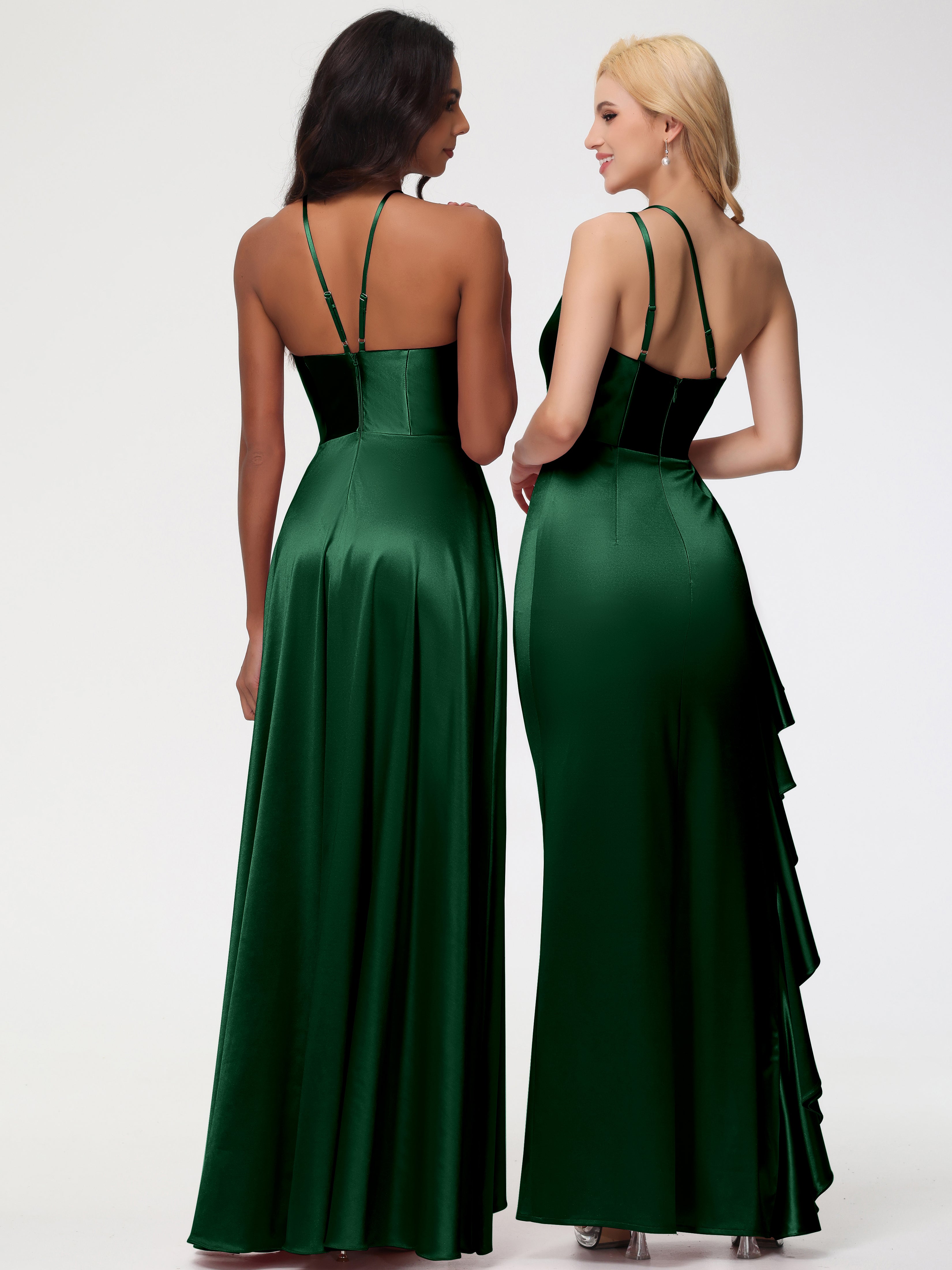 Robes De Demoiselle D'Honneur VERT FONCÉ Seule-épaule Robe Plisée Fourreau/Colonne Fendue Satin Extensible