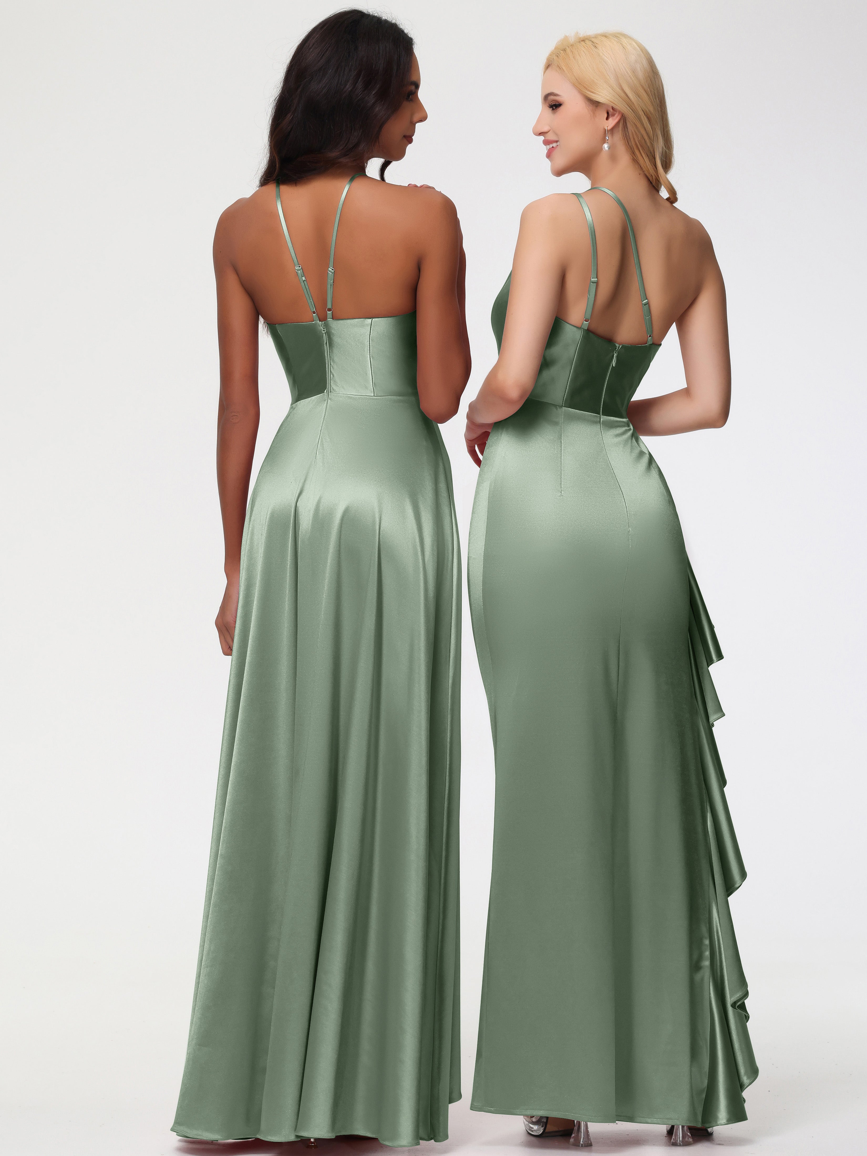 Robe Demoiselle D Honneur Sauge Poudré Seule-épaule Robe Plisée Fourreau/Colonne Fendue Satin Extensible