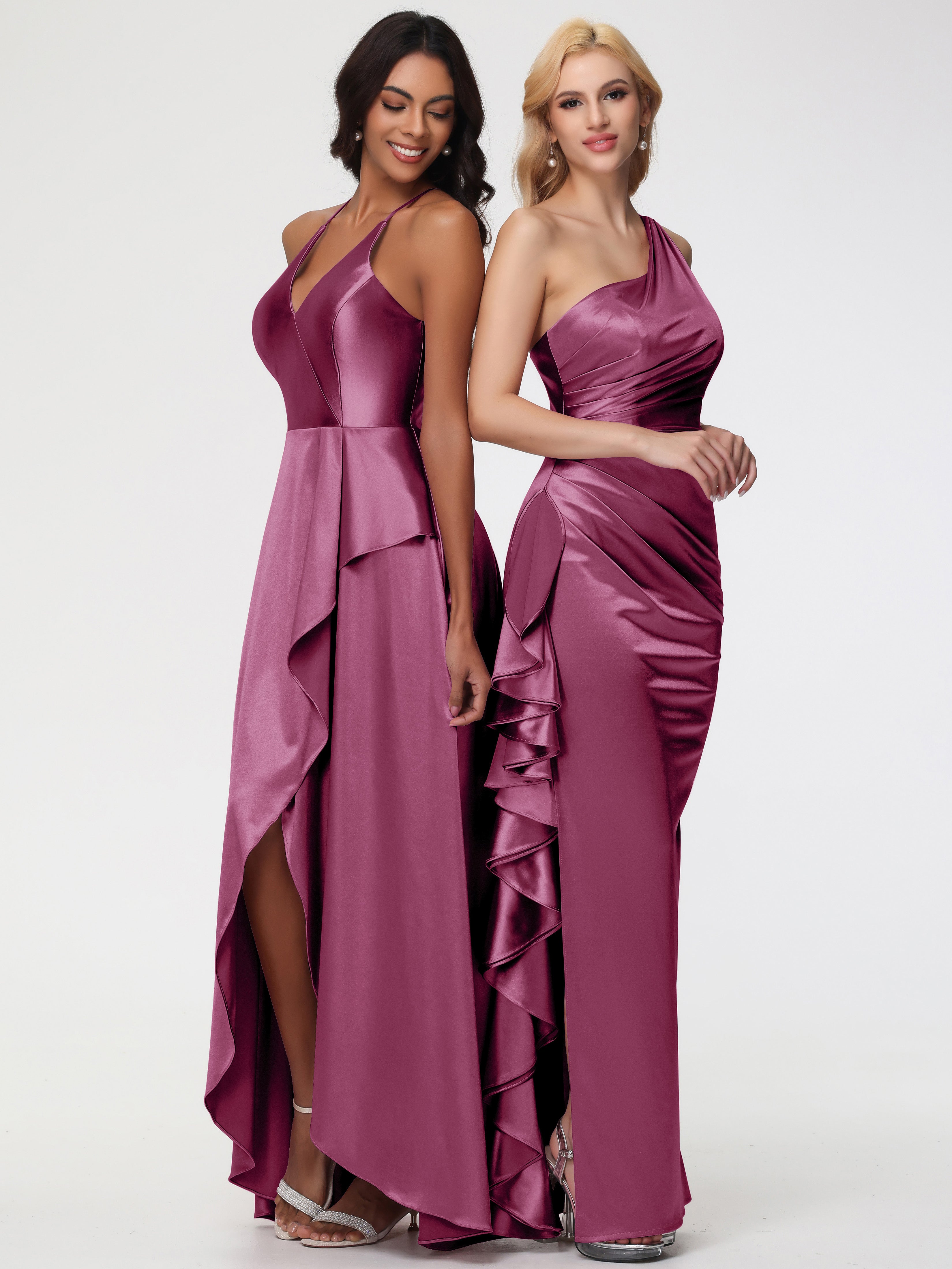 Robes De Demoiselle D'Honneur Mure Seule-épaule Robe Plisée Fourreau/Colonne Fendue Satin Extensible Robe De Demoiselle D'Honneur