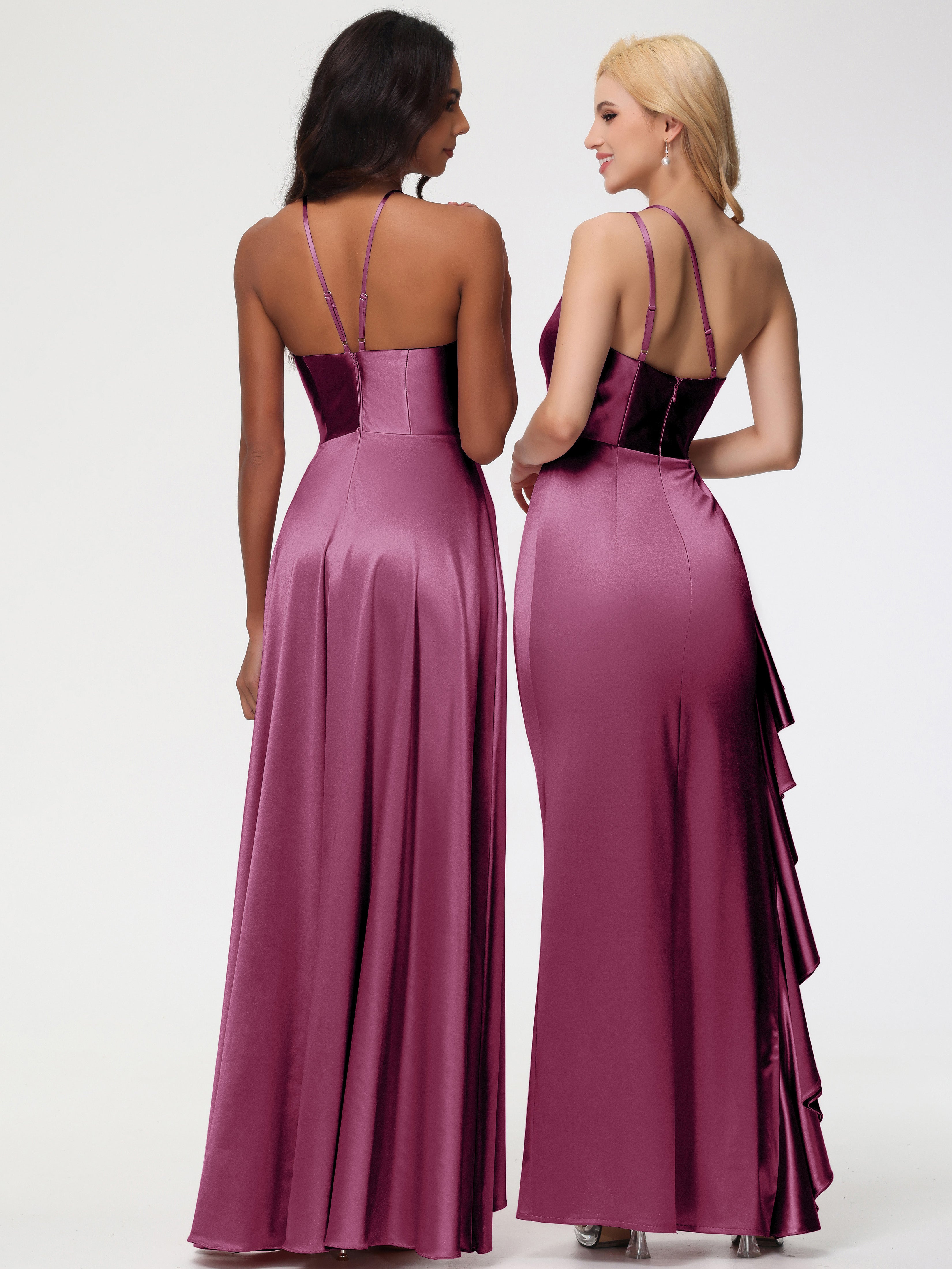 Robes De Demoiselle D'Honneur Mure Seule-épaule Robe Plisée Fourreau/Colonne Fendue Satin Extensible Robe De Demoiselle D'Honneur