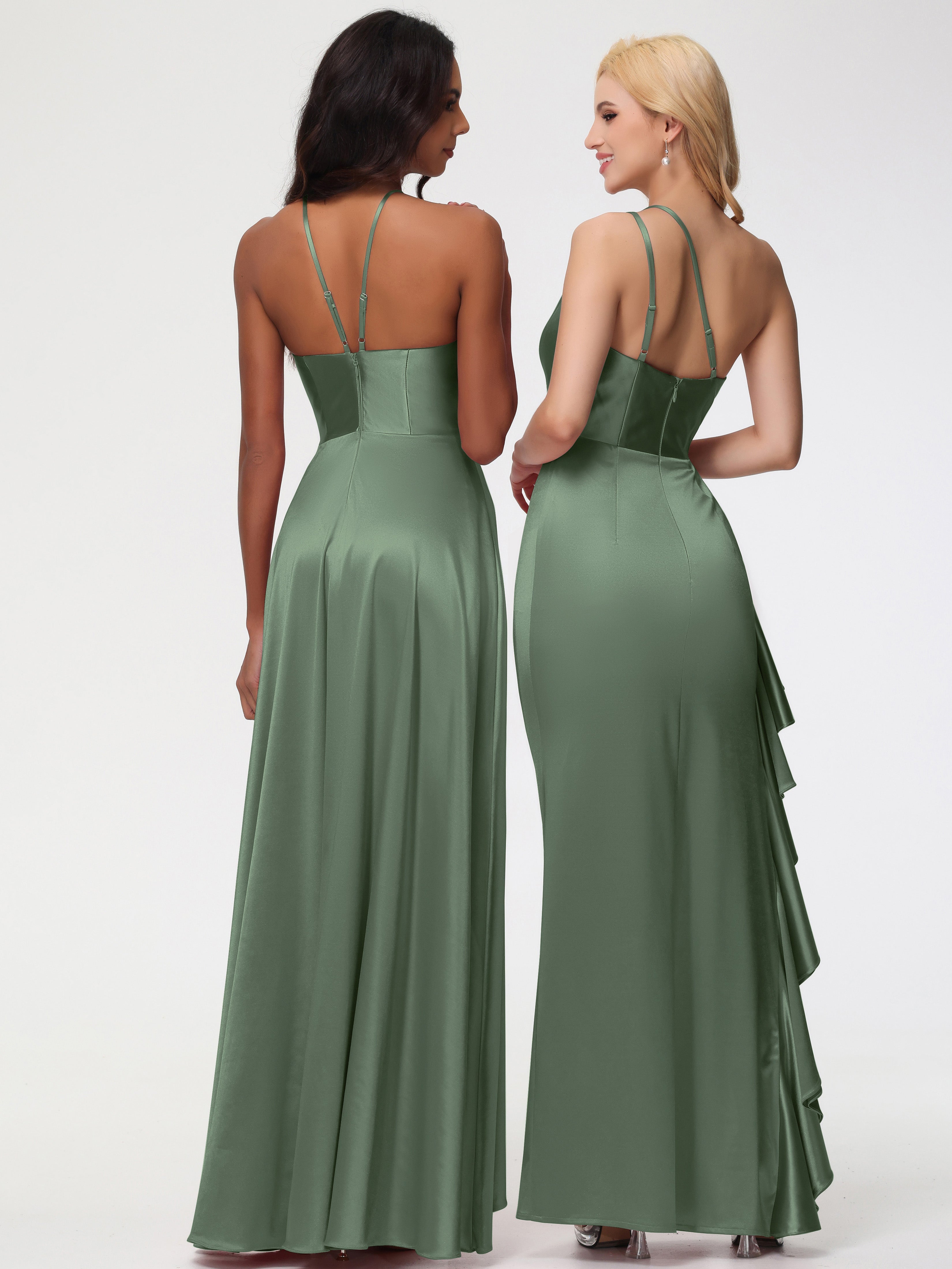 Robe Demoiselle D Honneur Olive Seule-épaule Robe Plisée Fourreau/Colonne Fendue Satin Extensible