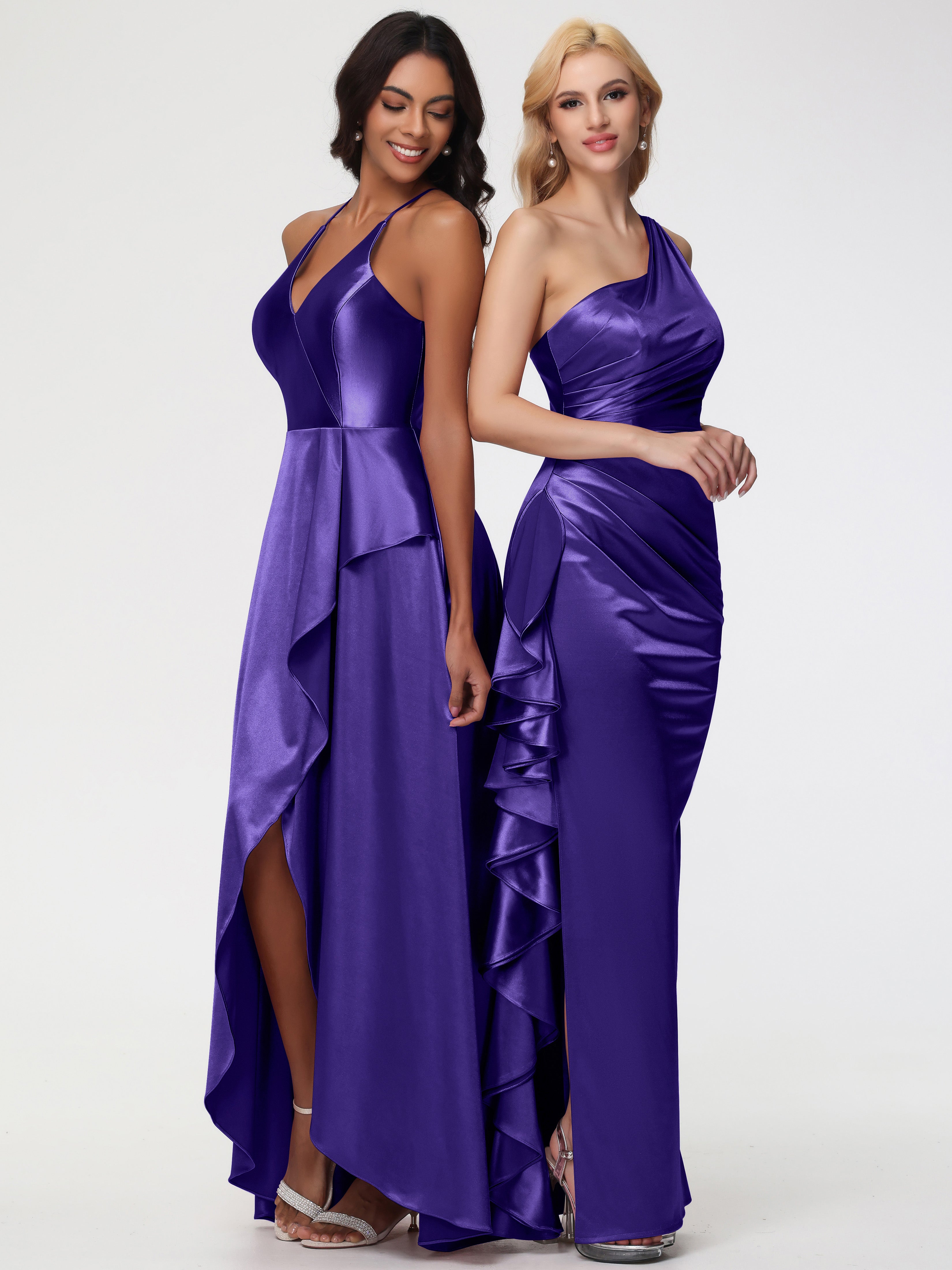Robes De Demoiselle D'Honneur En Régence Seule-épaule Robe Plisée Fourreau/Colonne Fendue Satin Extensible Robe De Demoiselle D'Honneur