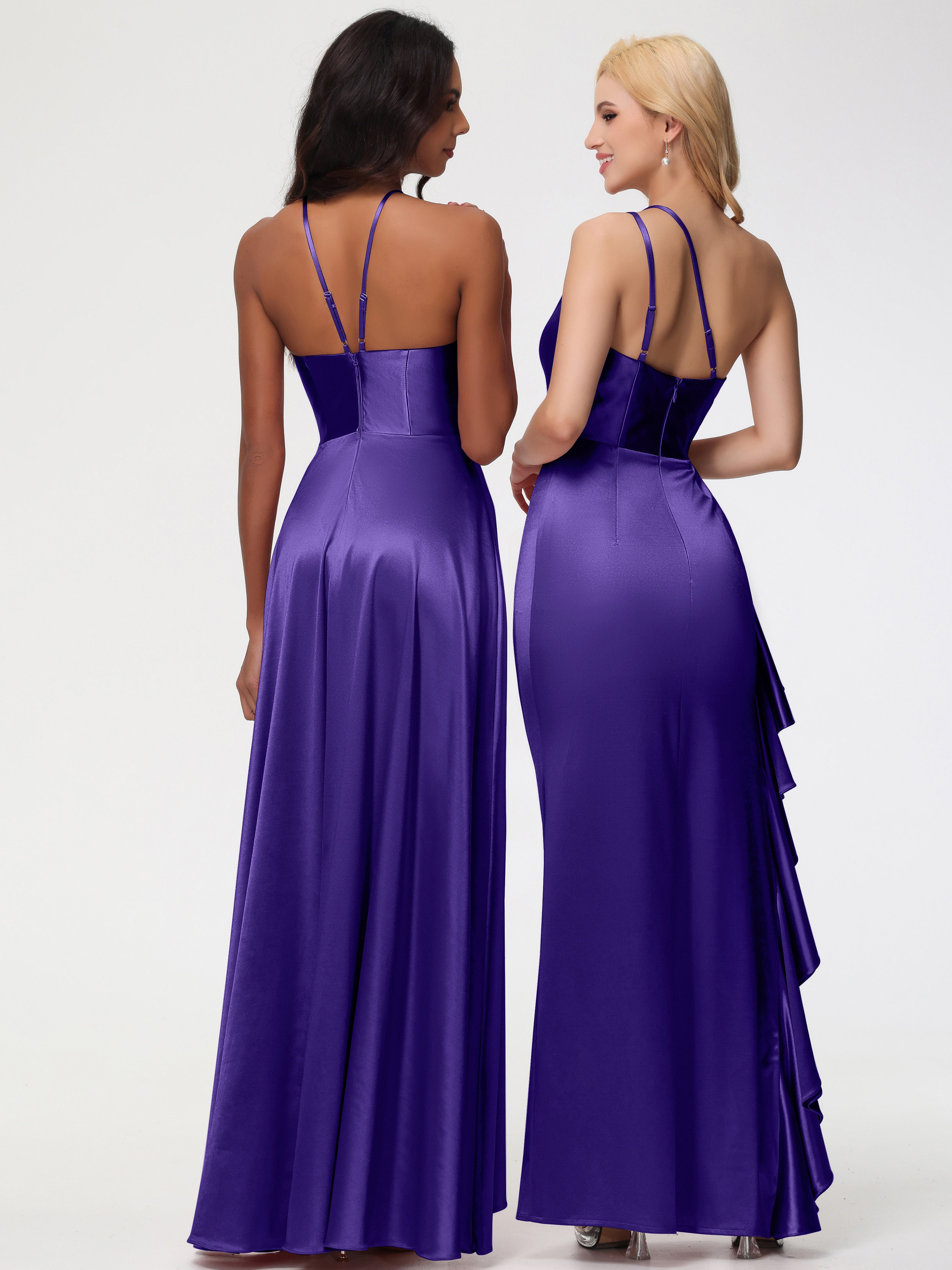 Robes De Demoiselle D'Honneur En Régence Seule-épaule Robe Plisée Fourreau/Colonne Fendue Satin Extensible Robe De Demoiselle D'Honneur