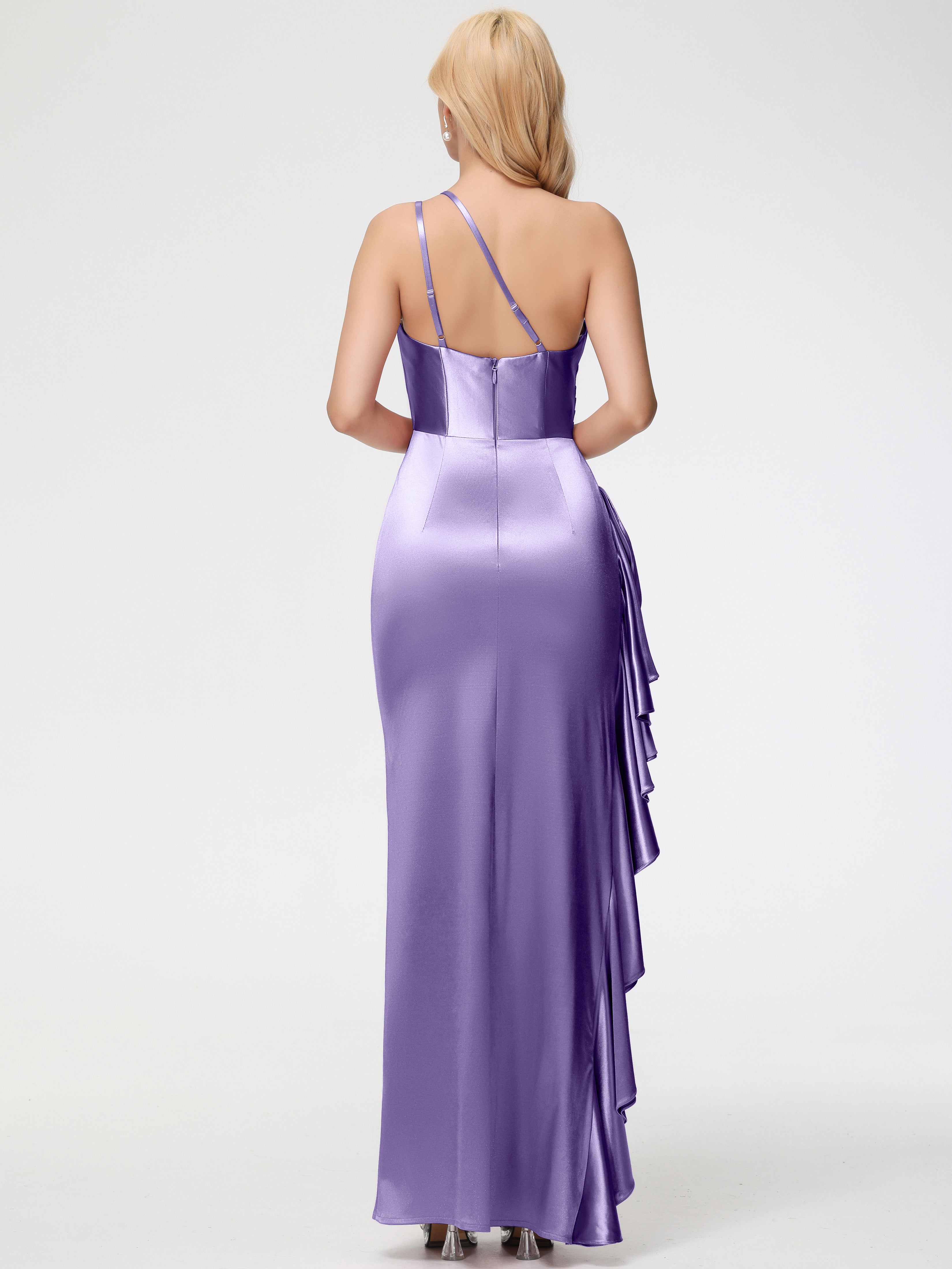 Robes De Demoiselle D'Honneur Tahiti Seule-épaule Robe Plisée Fourreau/Colonne Fendue Satin Extensible