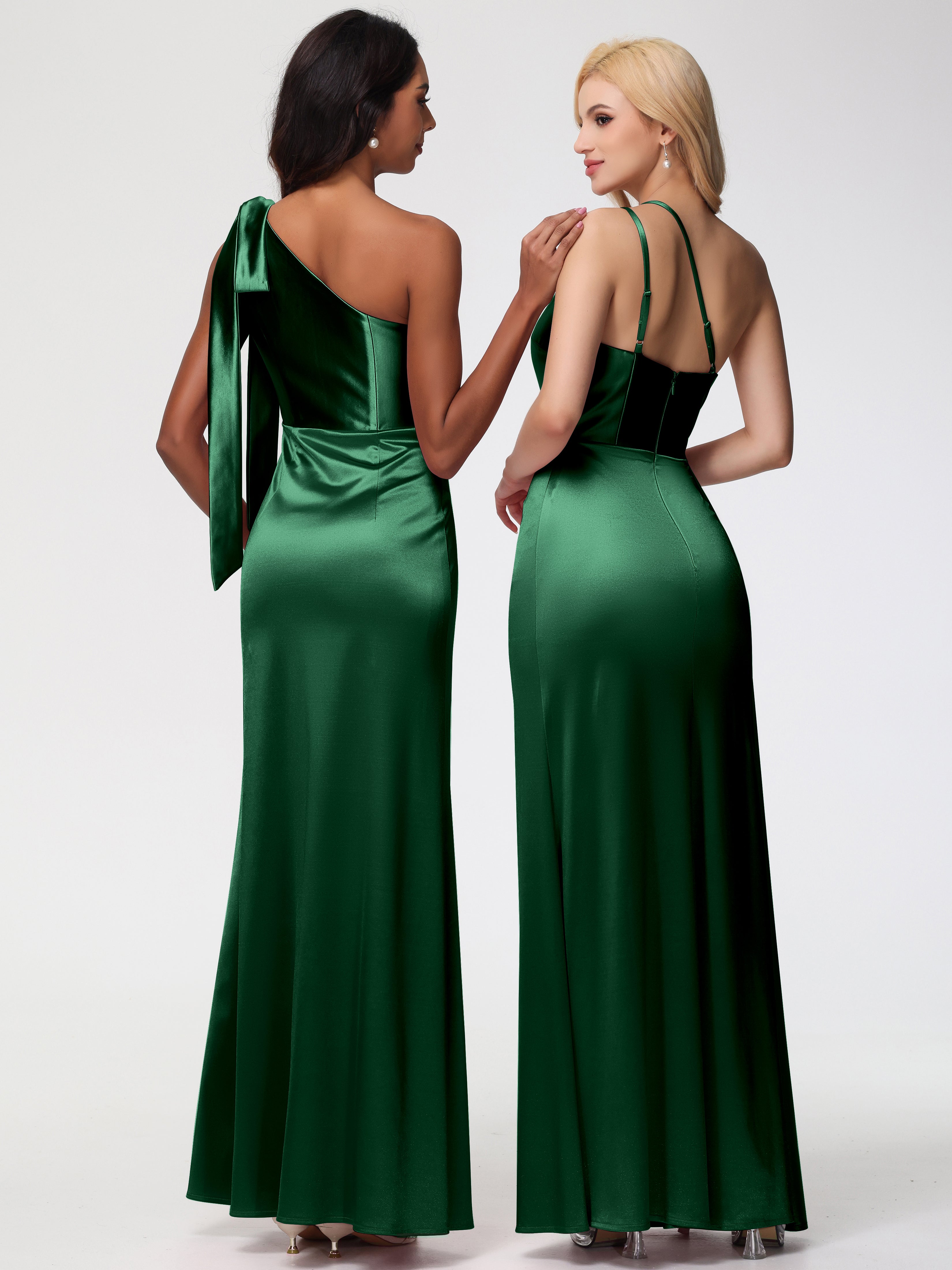 Robes De Demoiselle D'Honneur VERT FONCÉ Seule-épaule Satin Extensible Fourreau/Colonne Fendue Robe De Demoiselle D'Honneur
